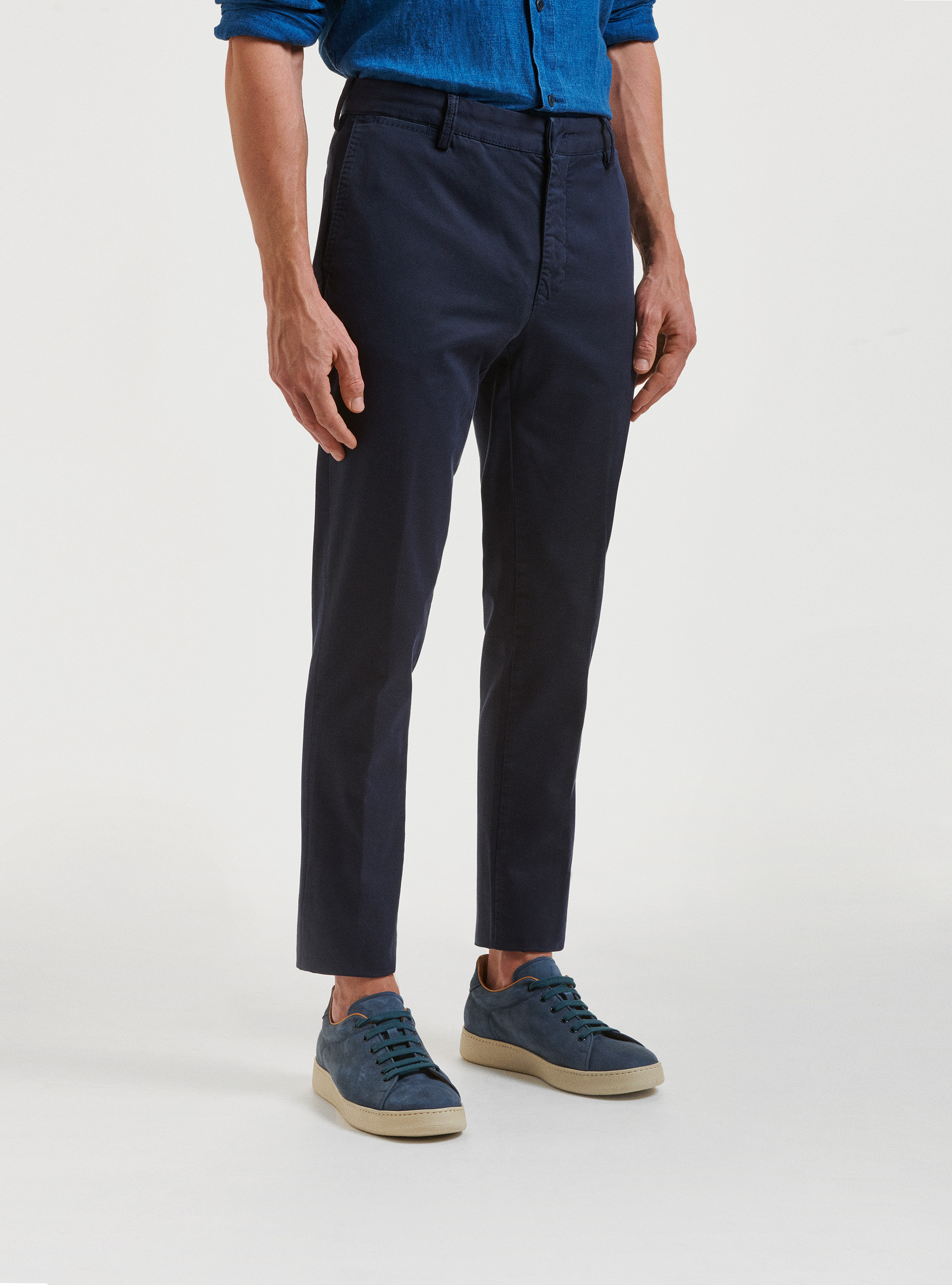 Pantaloni chino in twill stretch, BLU NAVY