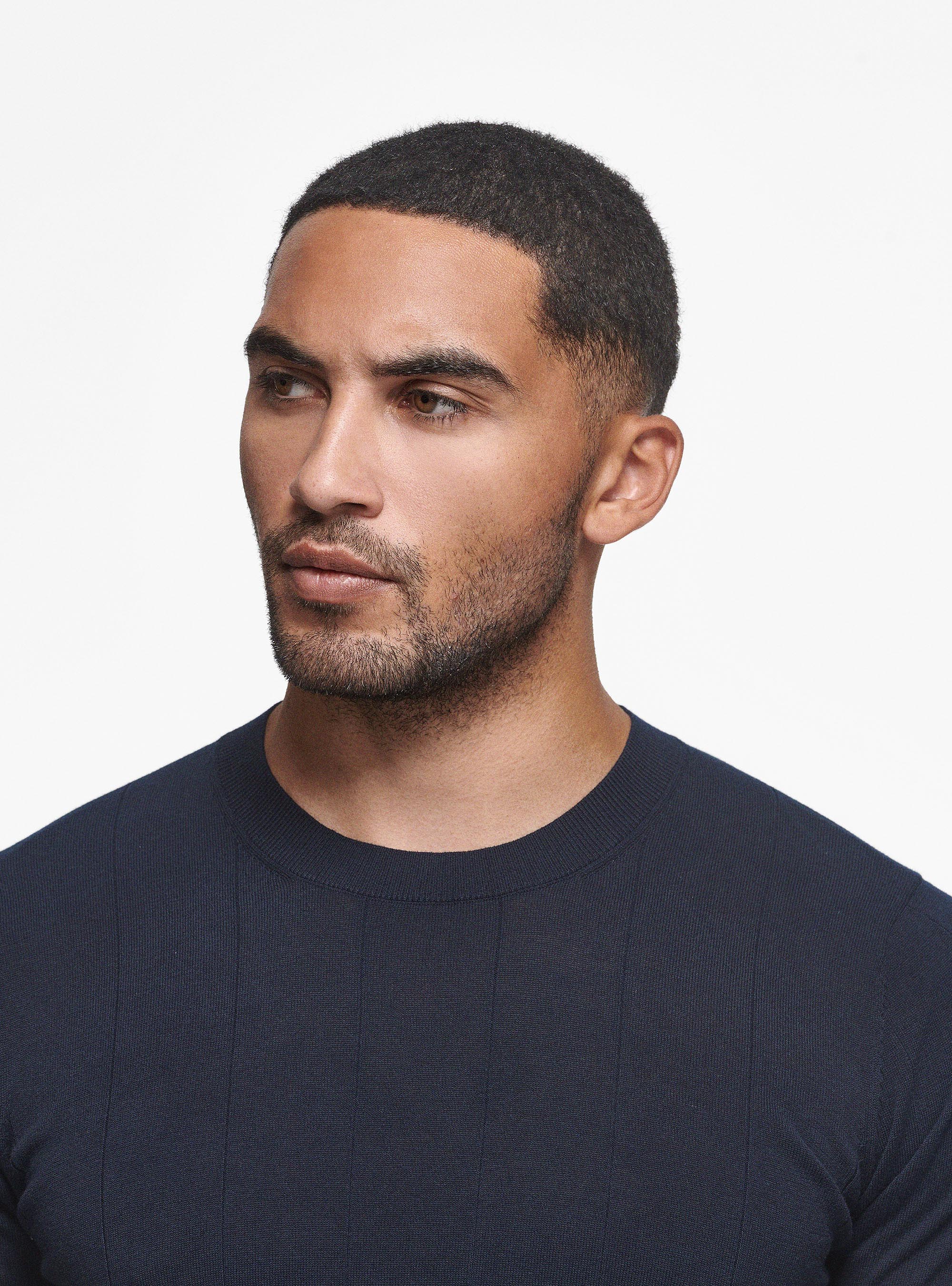 Maglia in puro cotone costa piatta, BLU NAVY