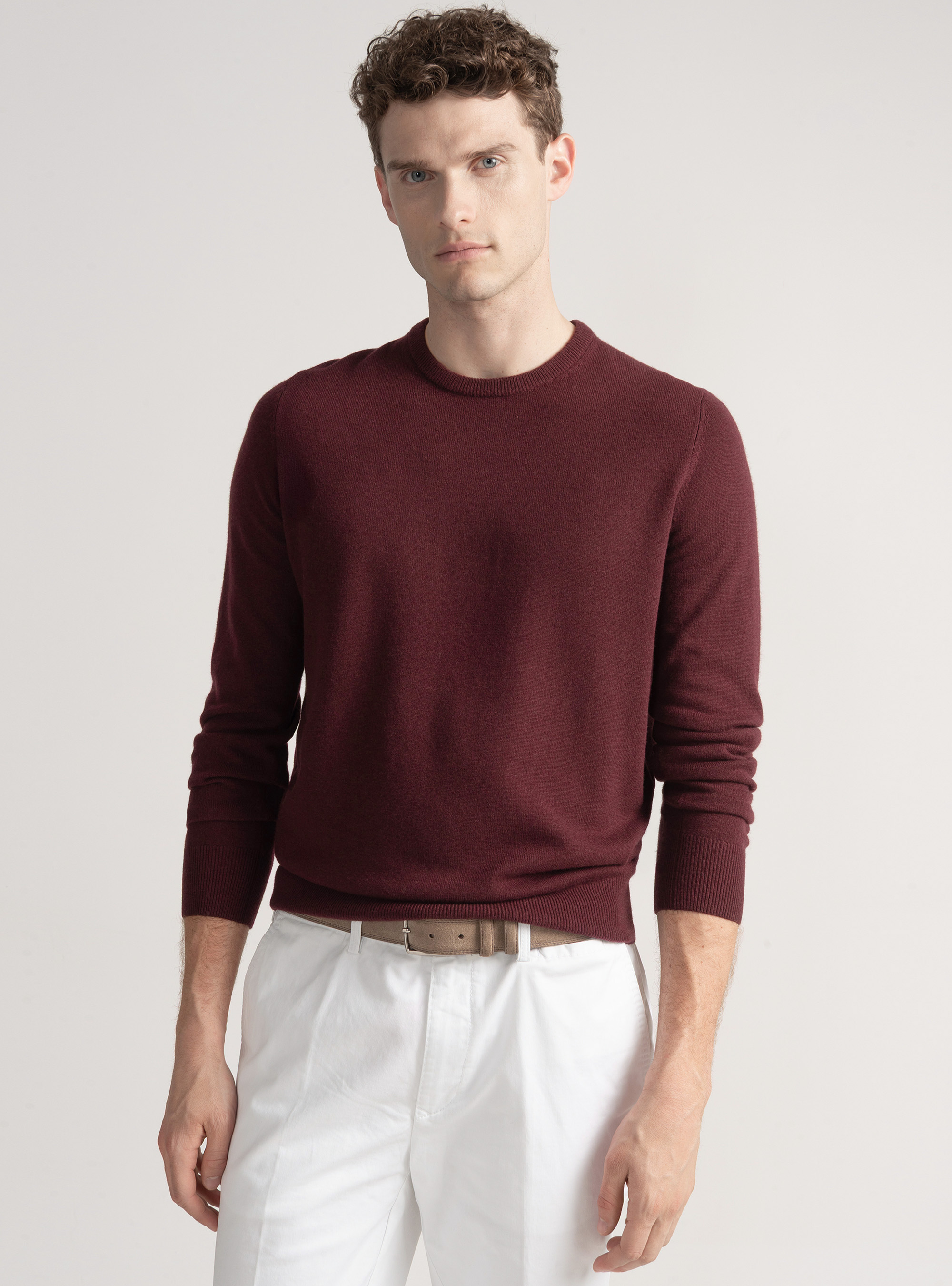 Trikot mit Rundhalsausschnitt aus Lambswool und Kaschmir, BORDEAUX 0311C