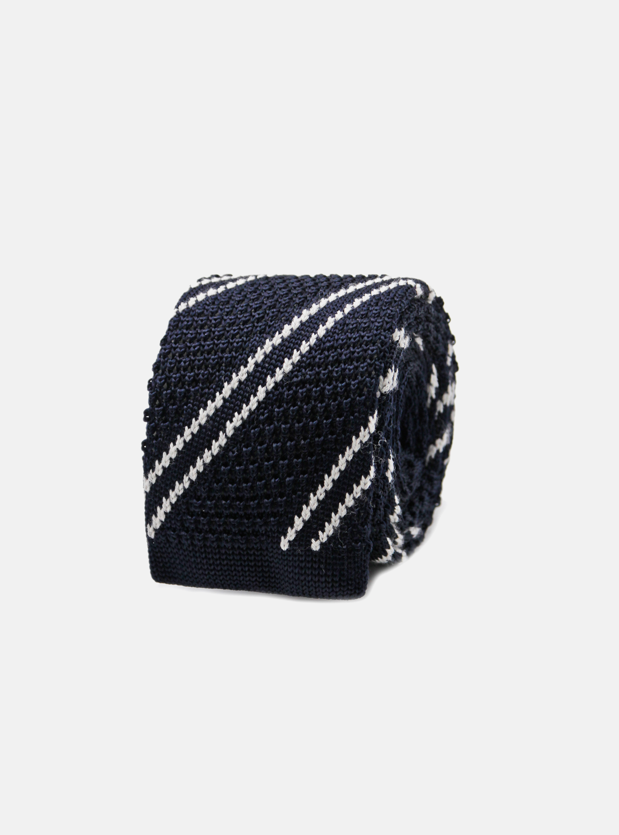 Knitted diagonal stripes tie, NAVY BLUE