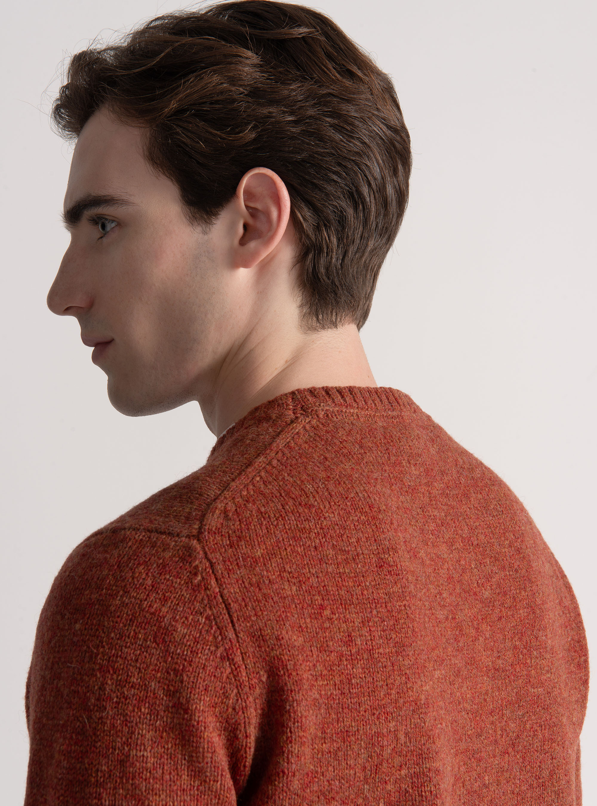 Shetland wool crew-neck sweater, TERRACOTTA