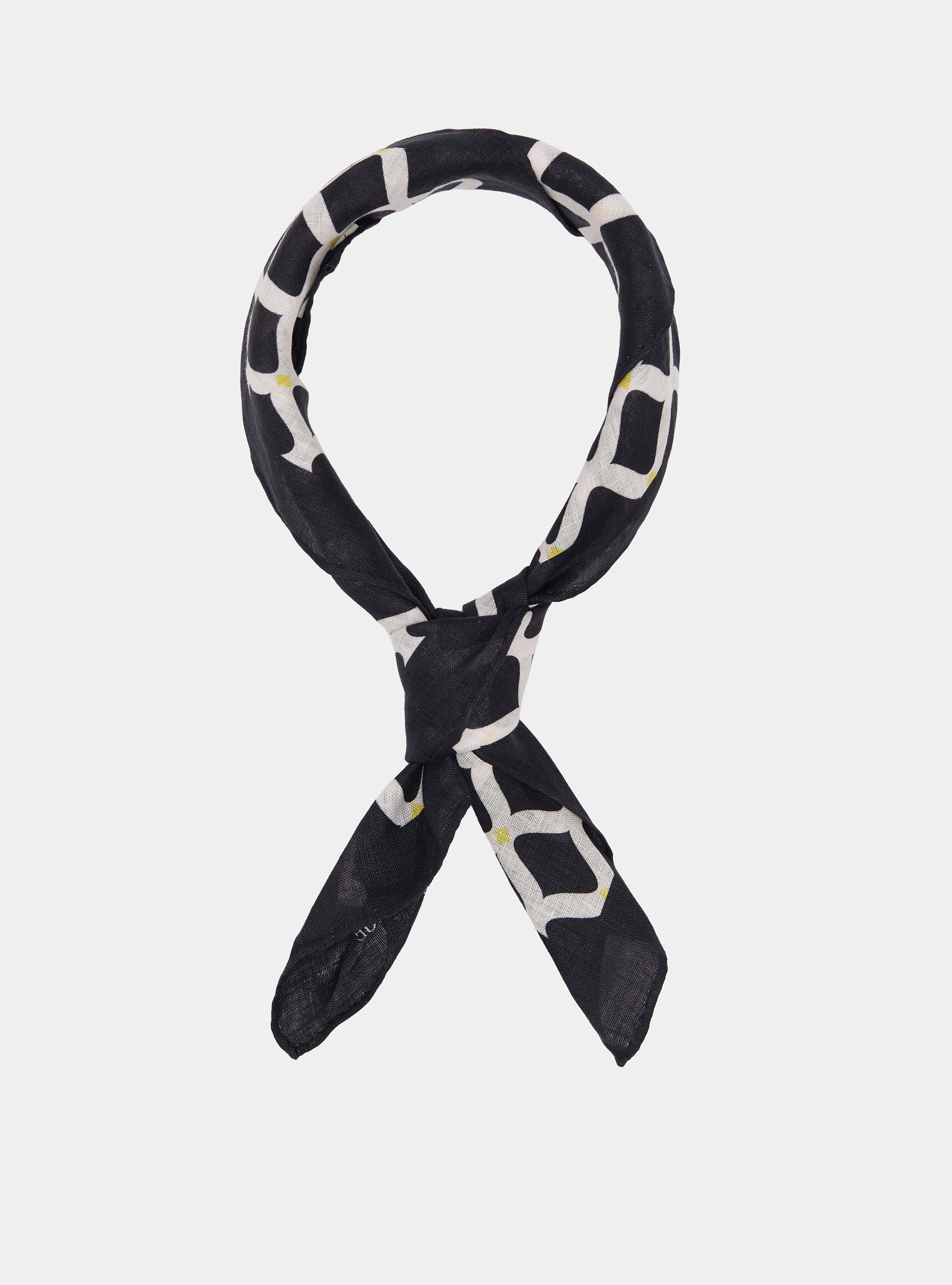 Foulard stampato con fantasia geometrica in lino, NAVY BLUE