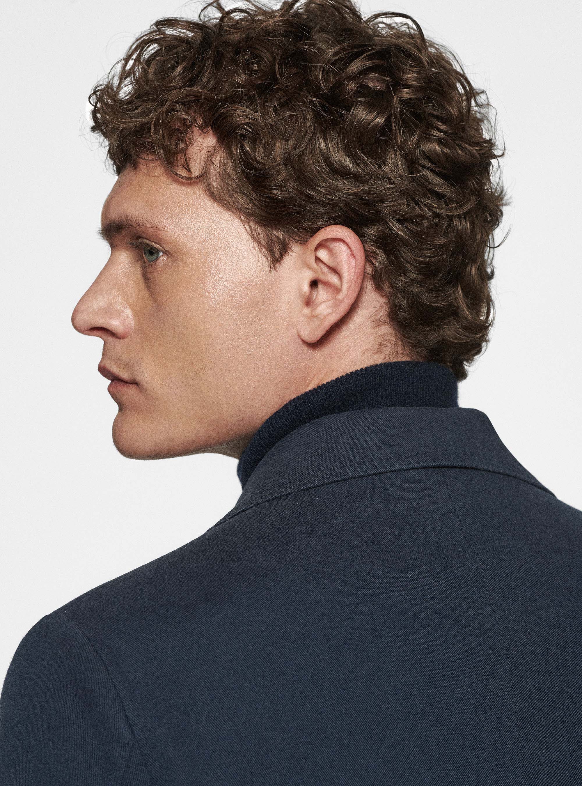 Giacca doppiopetto in cotone cashmere, BLU NAVY