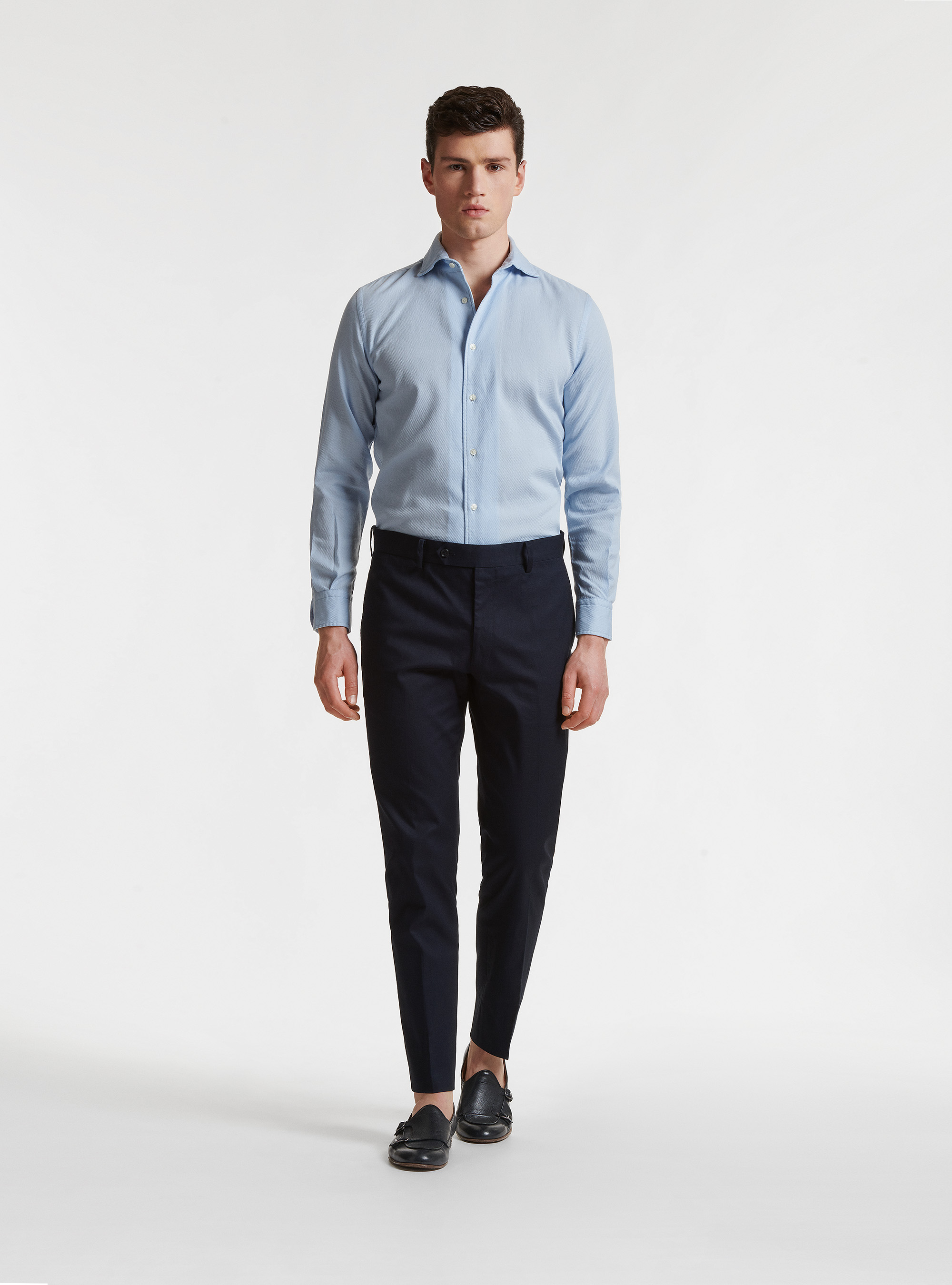 Pantaloni per abito in cotone armaturato, BLU NAVY