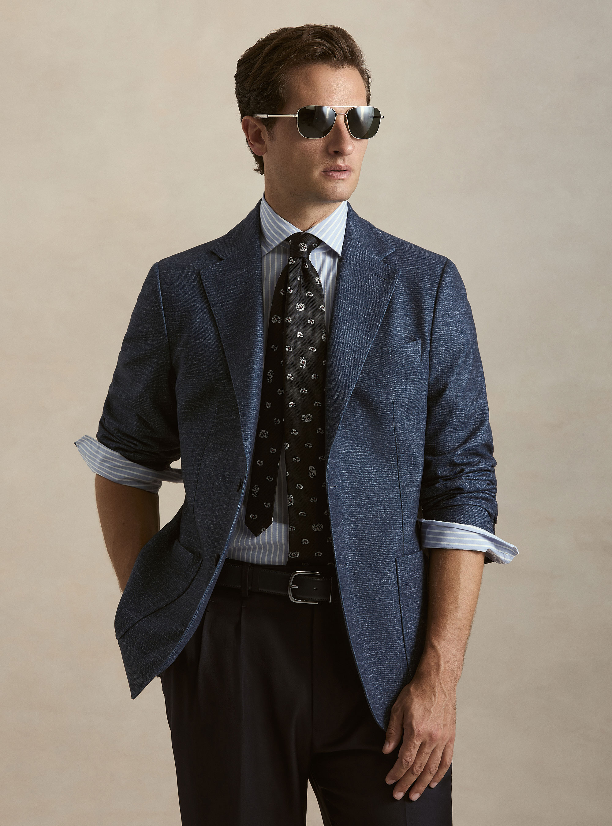 Single-Breasted Printed Wool Blazer, 0243C DENIM