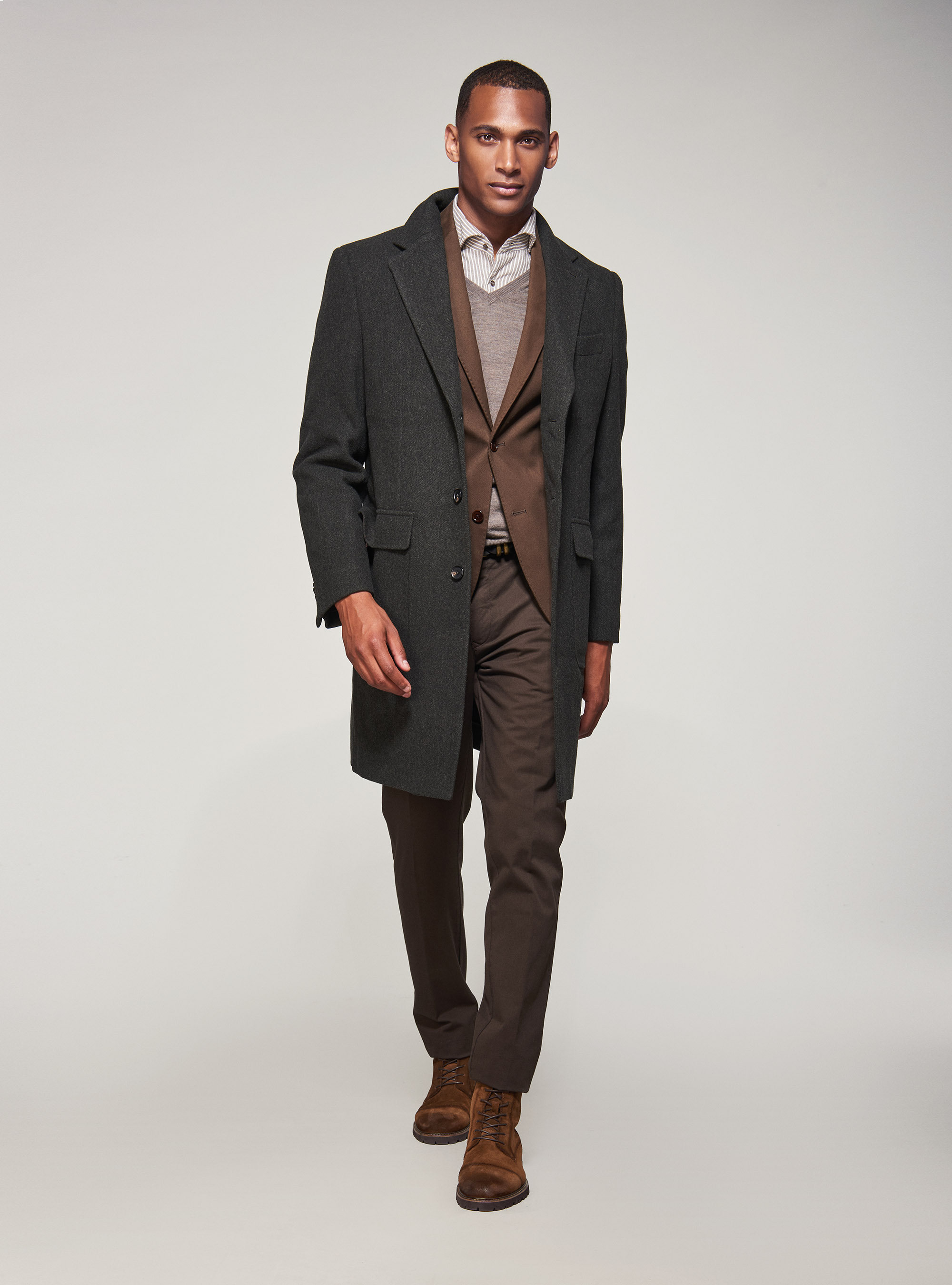 Abrigo de un solo pecho en pura lana, VERDE