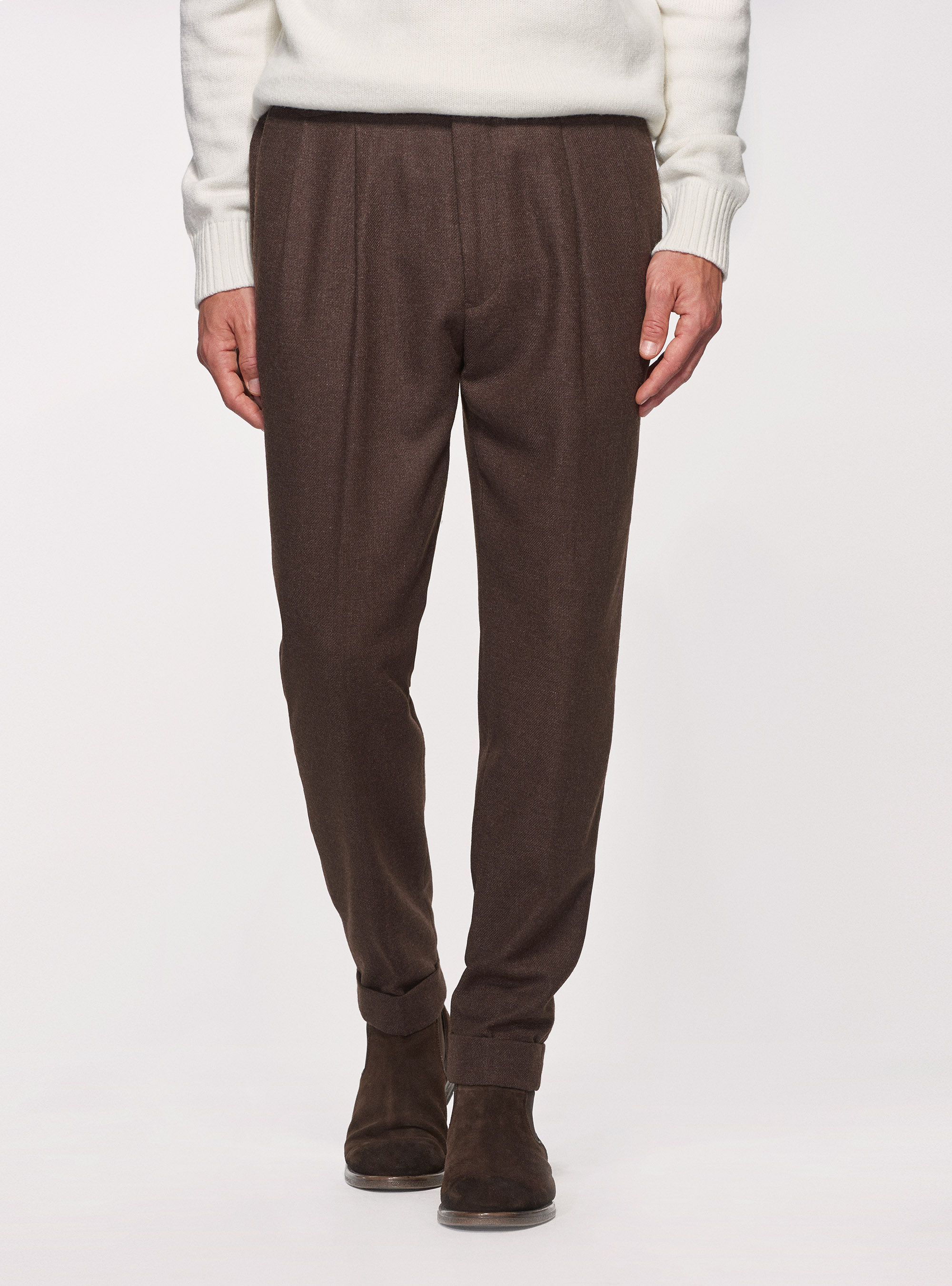 Wool flannel double pleat trousers GutteridgeEU Men's Trousers