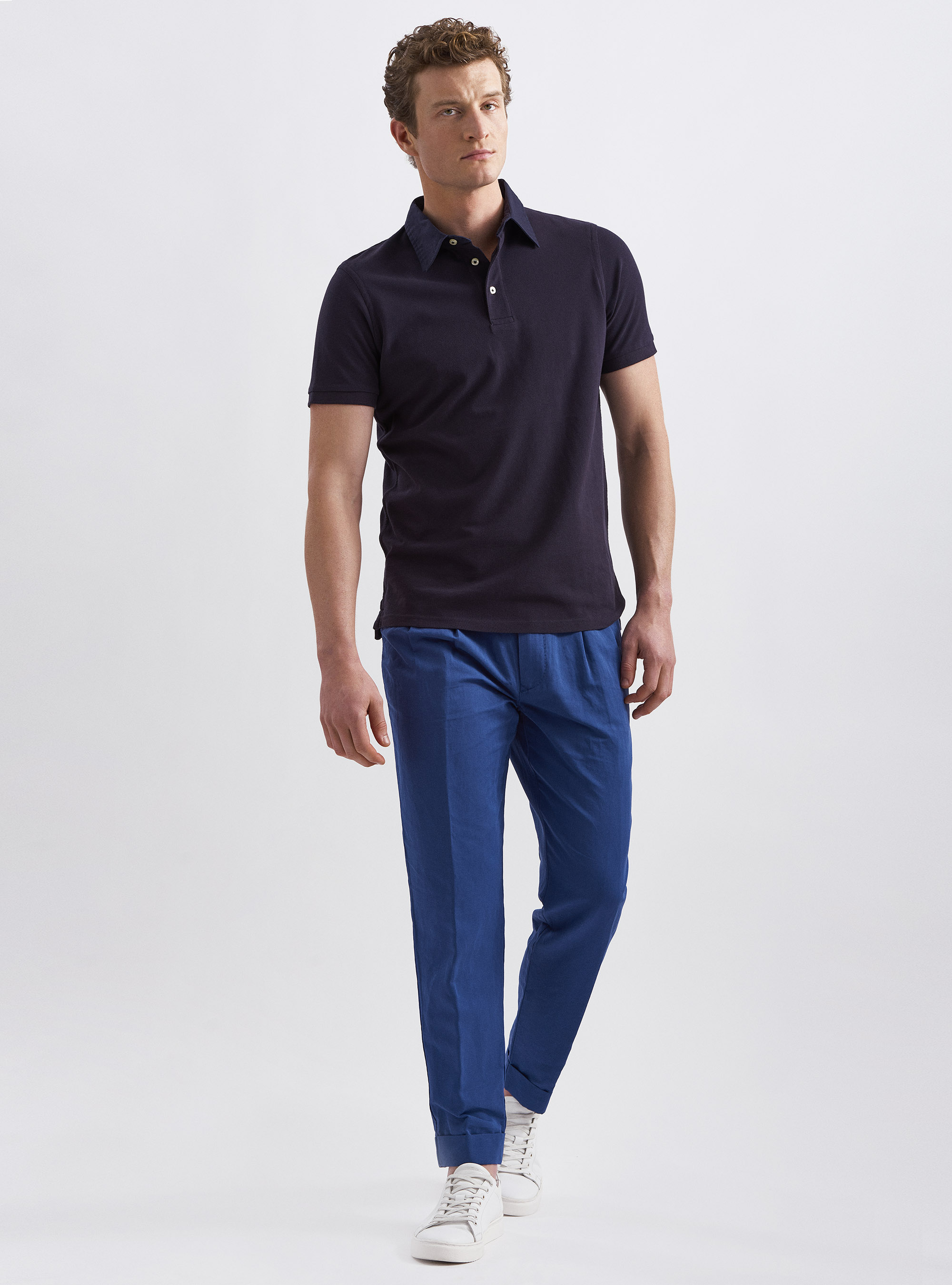 Polo collo camicia in twill, BLU NAVY