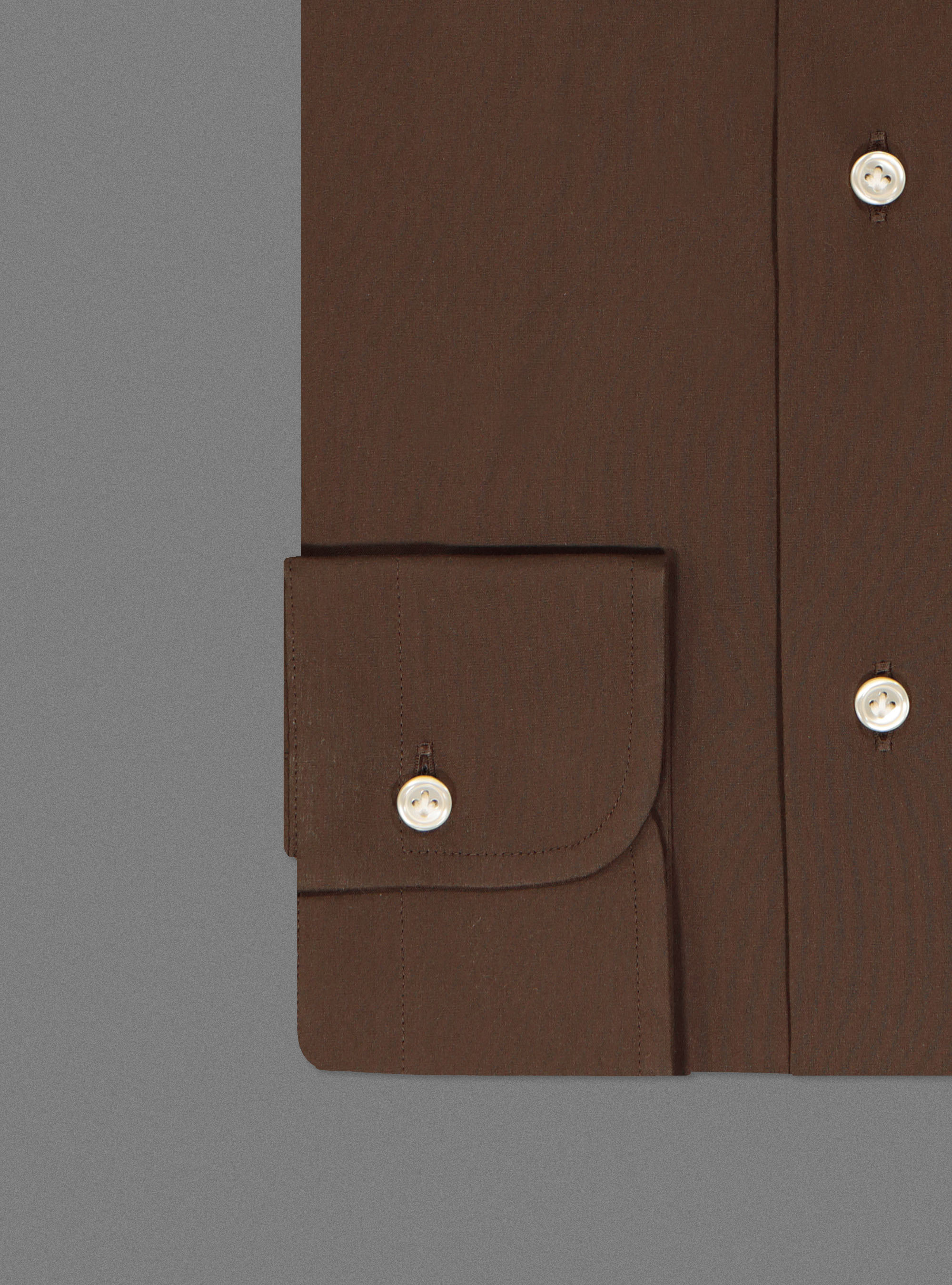 Camicia collo semiaperto in popeline stretch, MARRONE