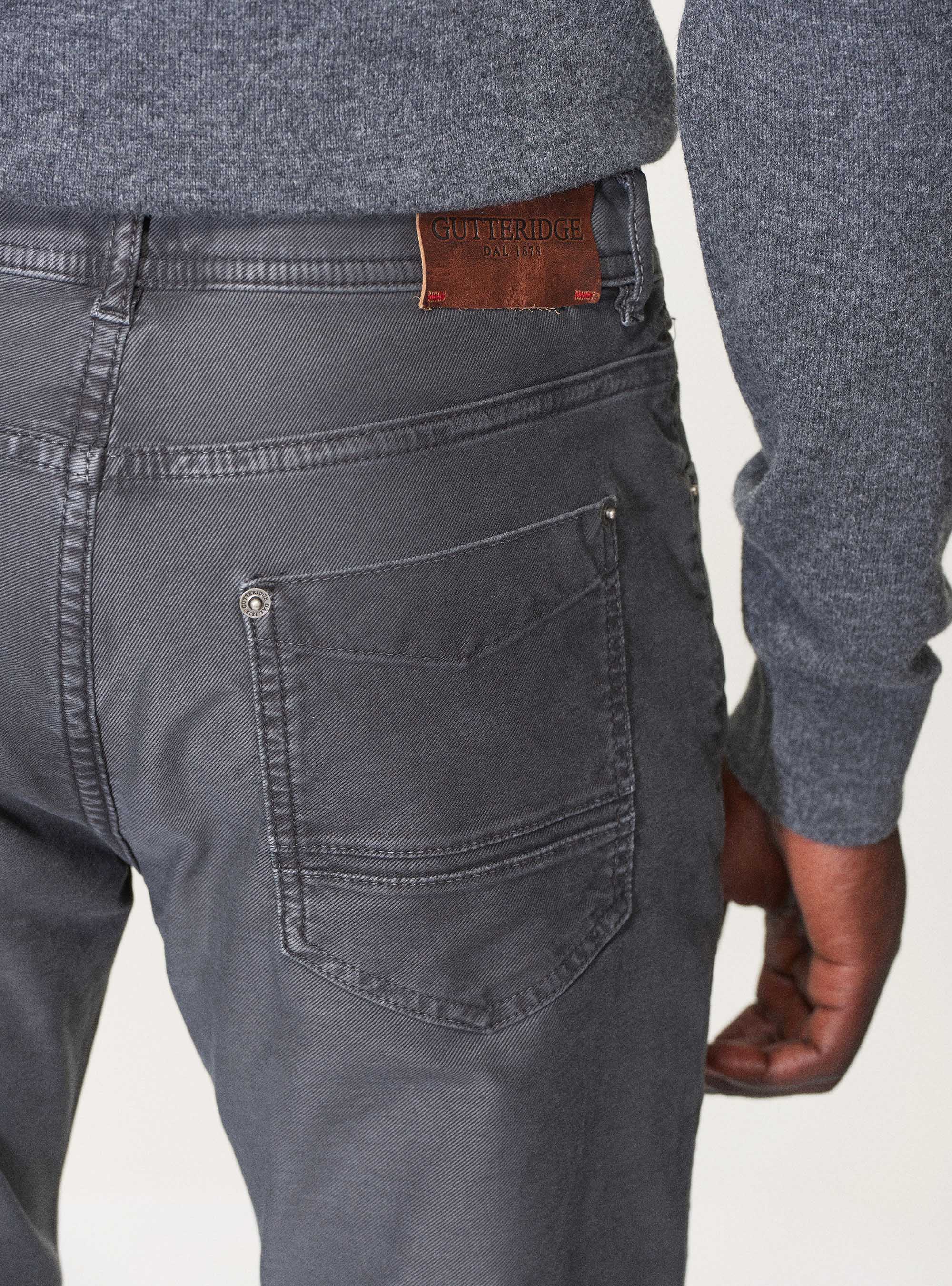 Pantaloni 5 tasche in twill garment dyed, ASFALTO