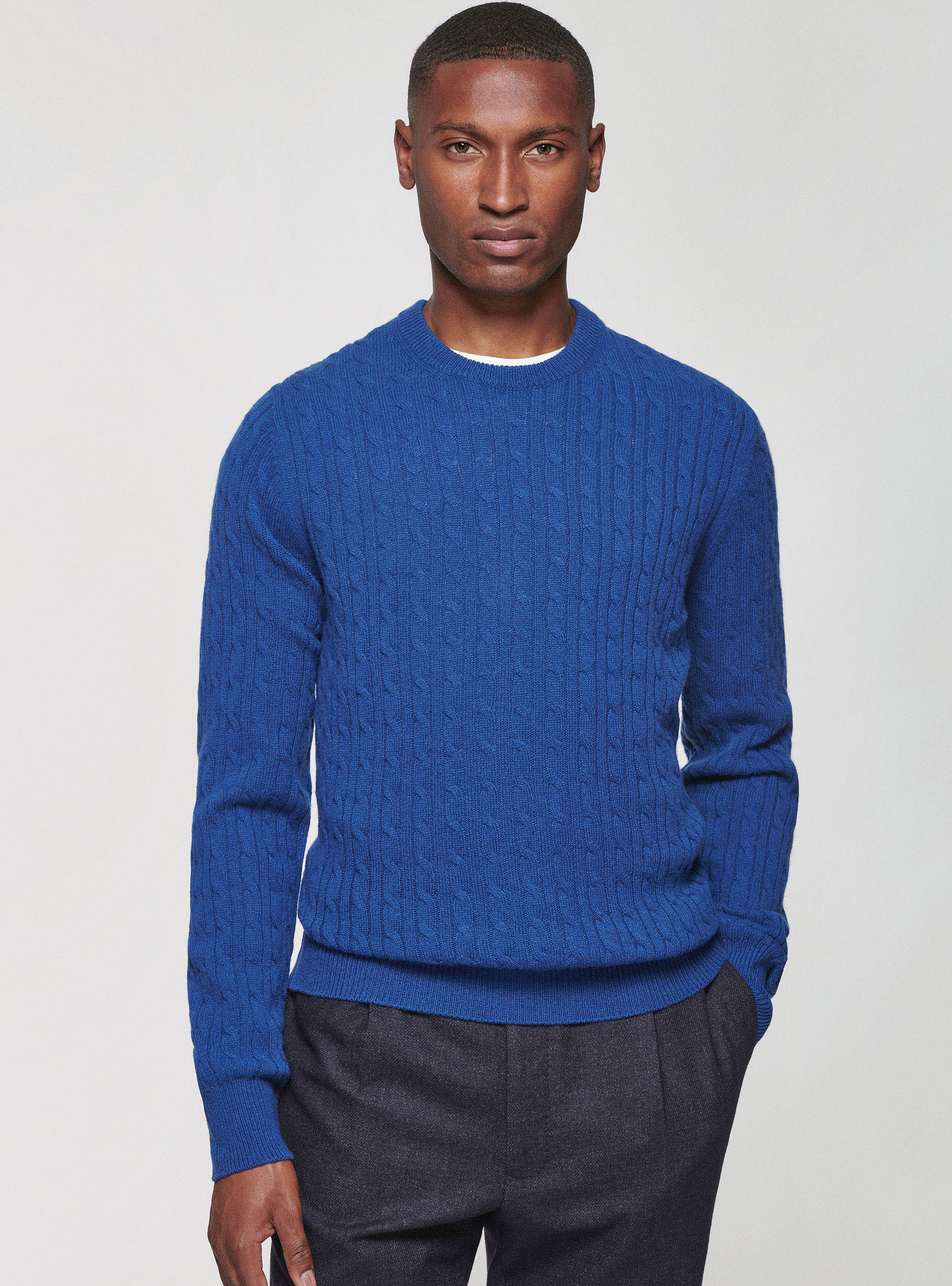 Maglia a treccia in lambswool, INCHIOSTRO