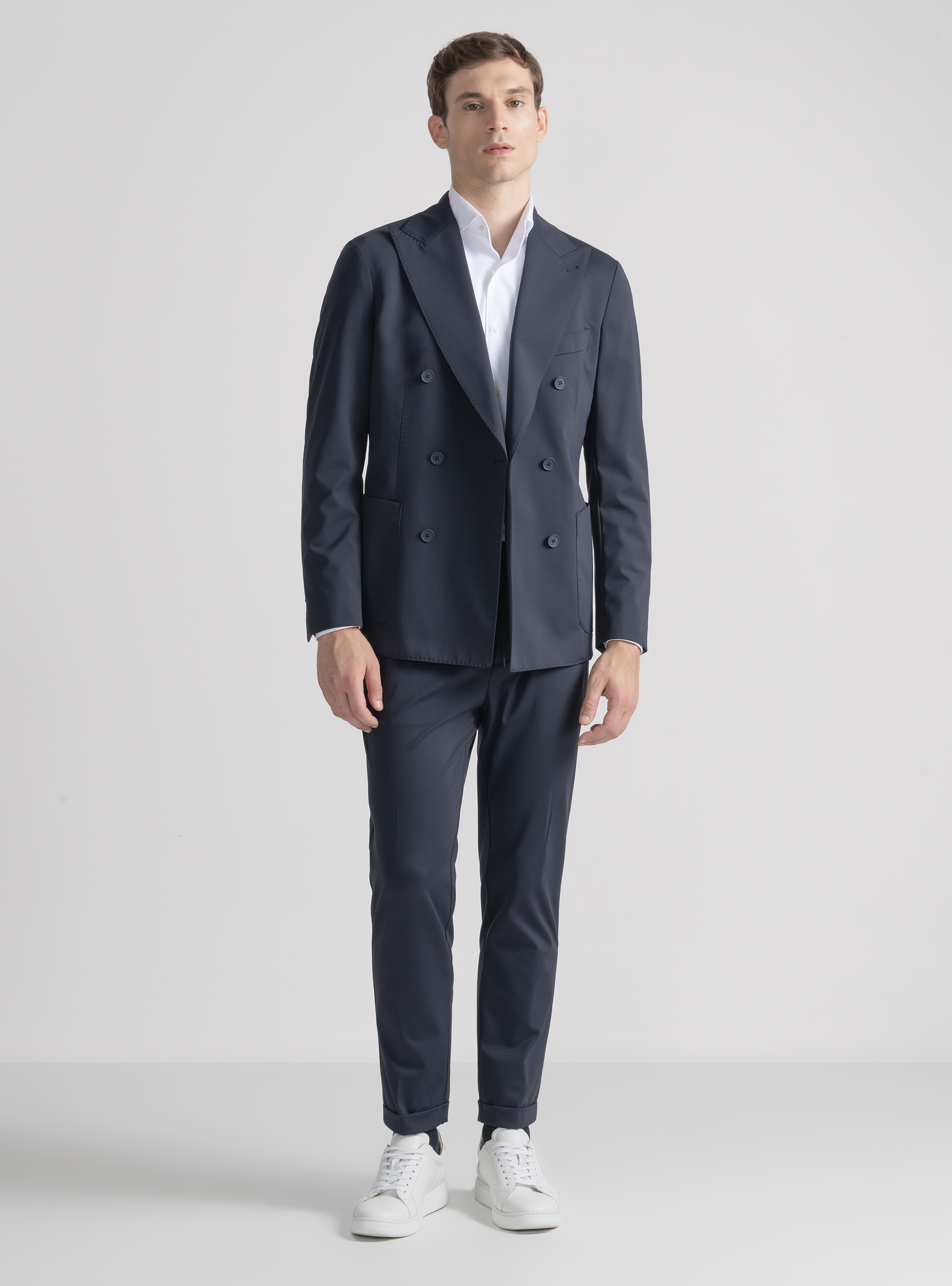 GT01 double-breasted blazer in stretch nylon, NAVY BLUE