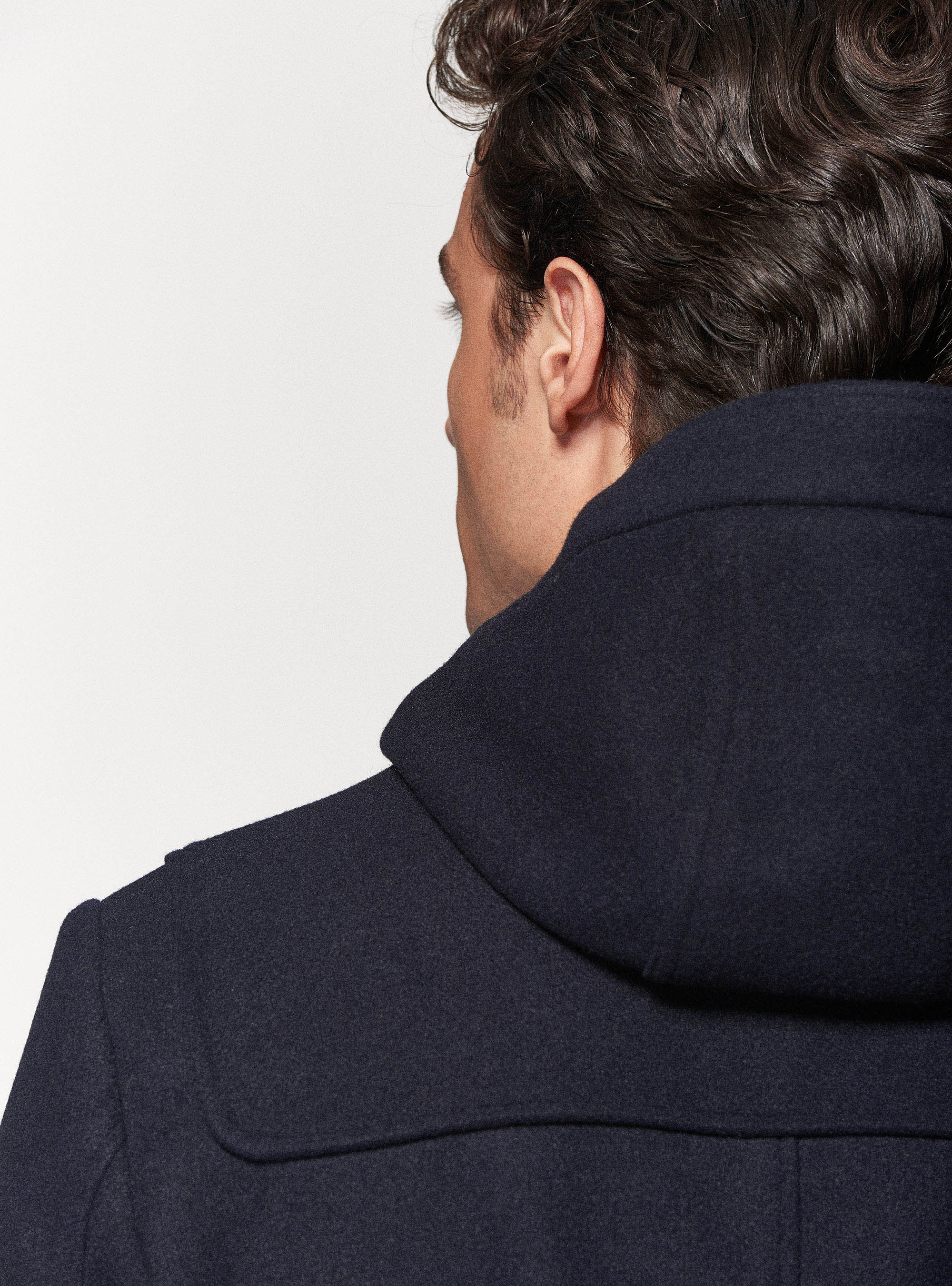 Montgomery con cappuccio in misto lana, BLU NAVY