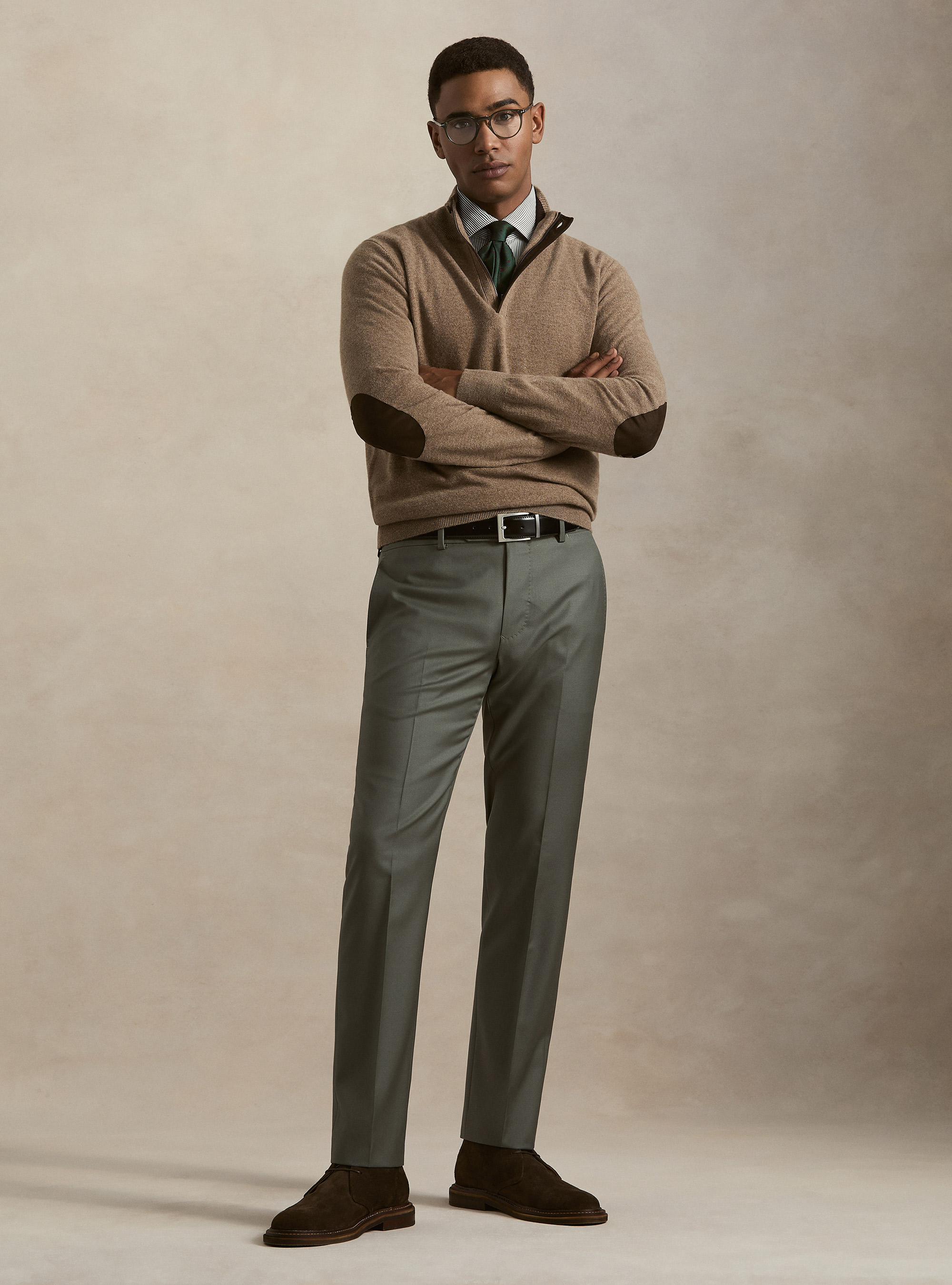Half-zip lambswool and cashmere sweater, MUD