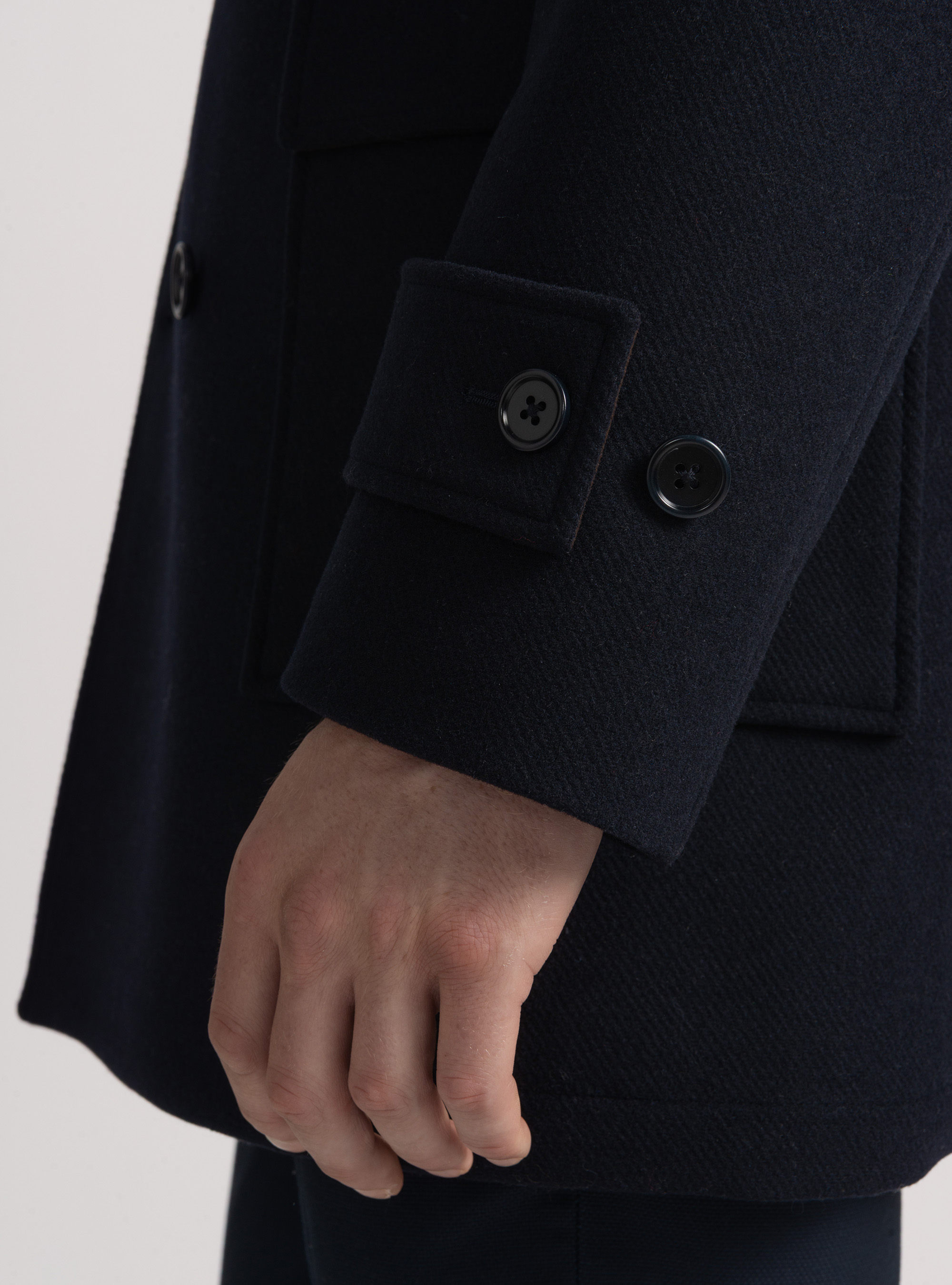 Peacoat in misto lana con tasche a toppa, BLU NAVY