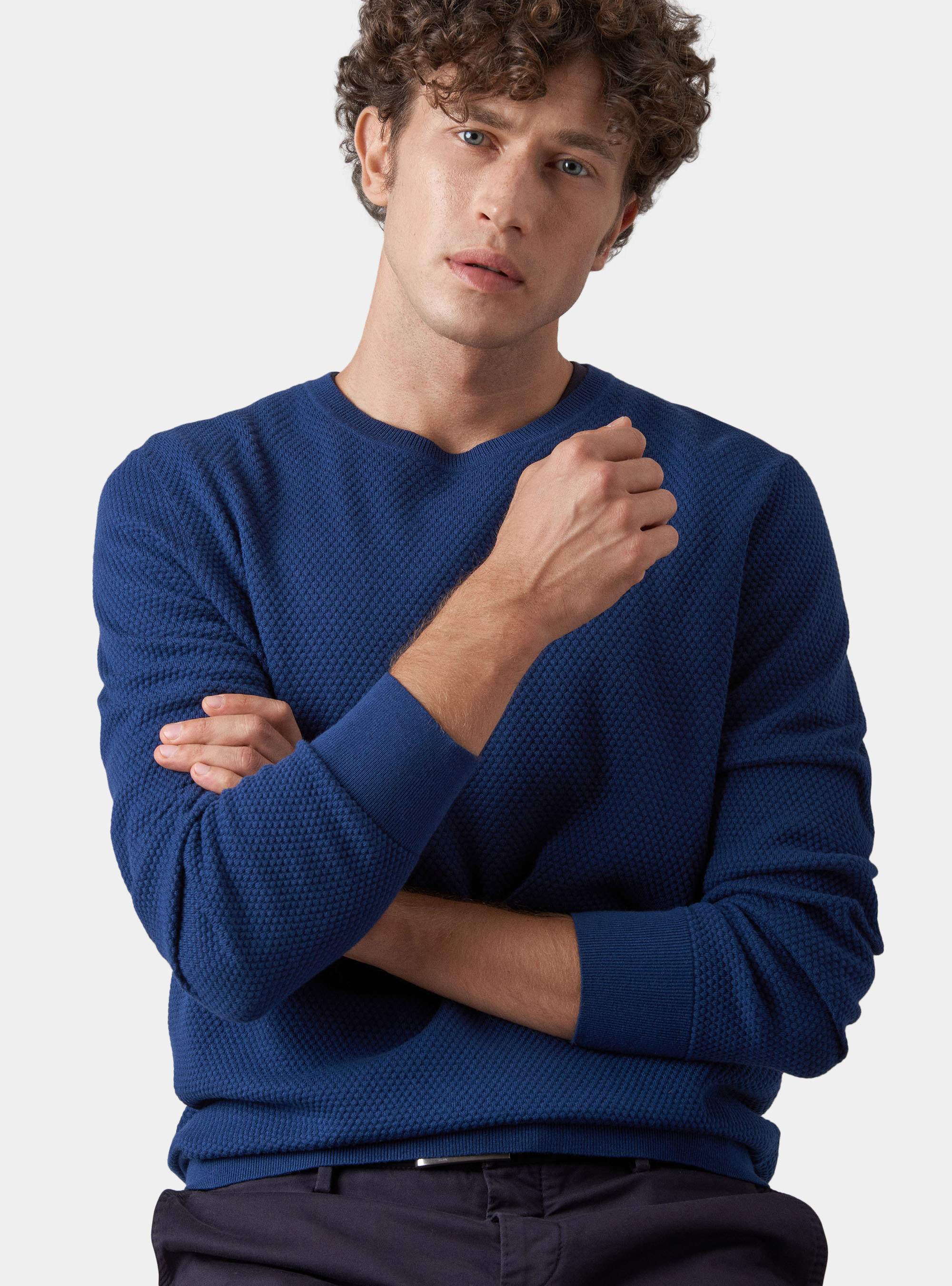 Maglia con collo rotondo in cotone e cashmere, INCHIOSTRO