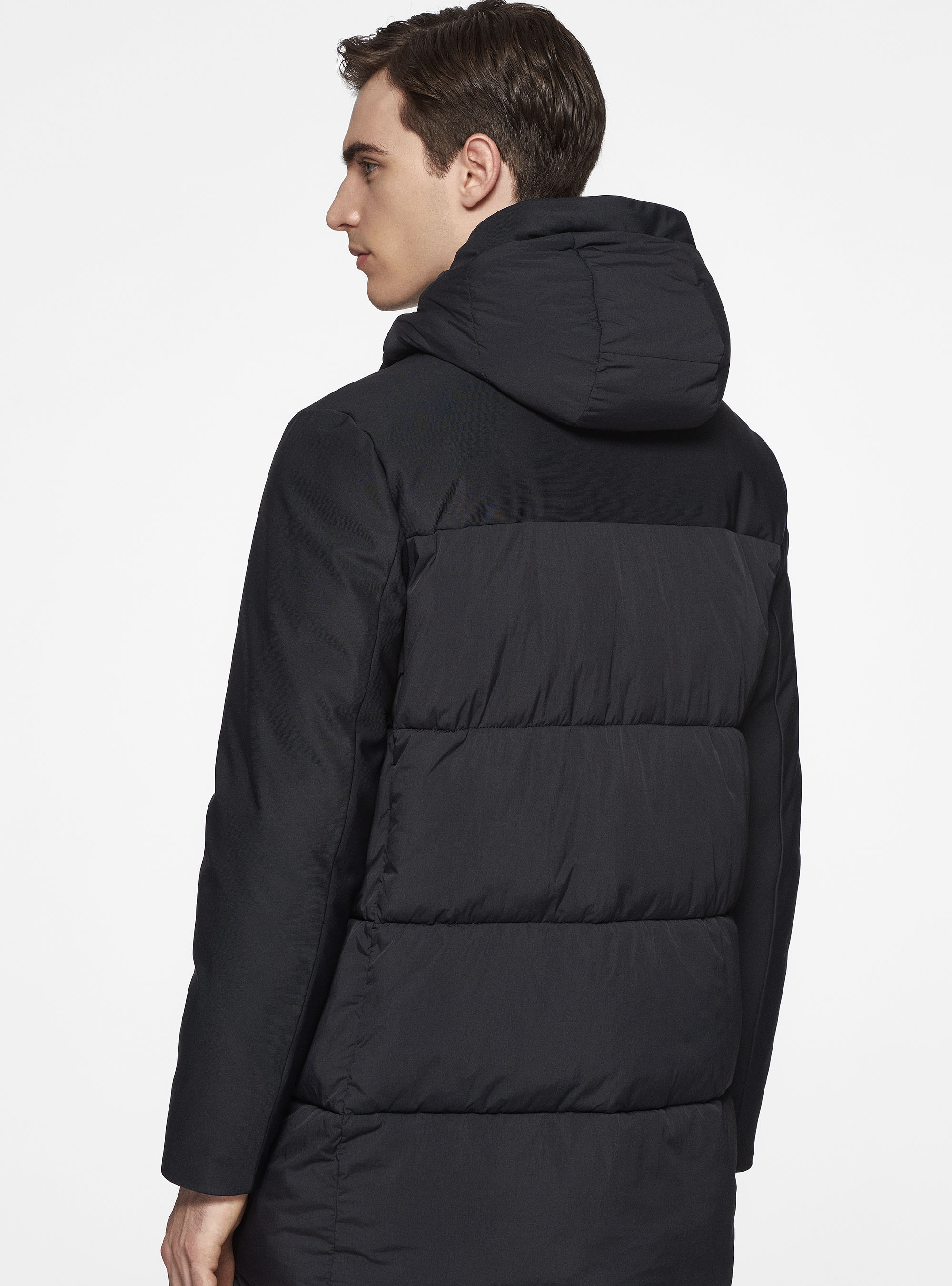 Parka imbottito trapuntato con cappuccio, NERO