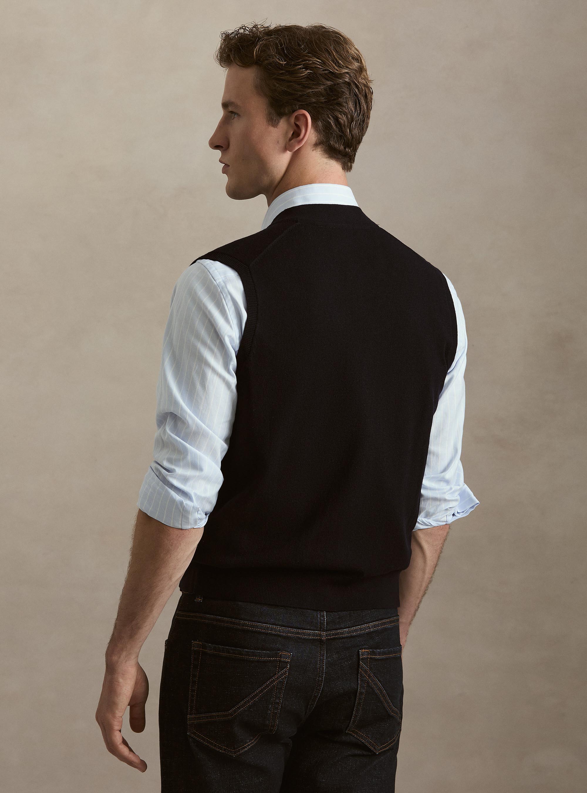 Knitted wool-blend buttoned vest, NAVY BLUE