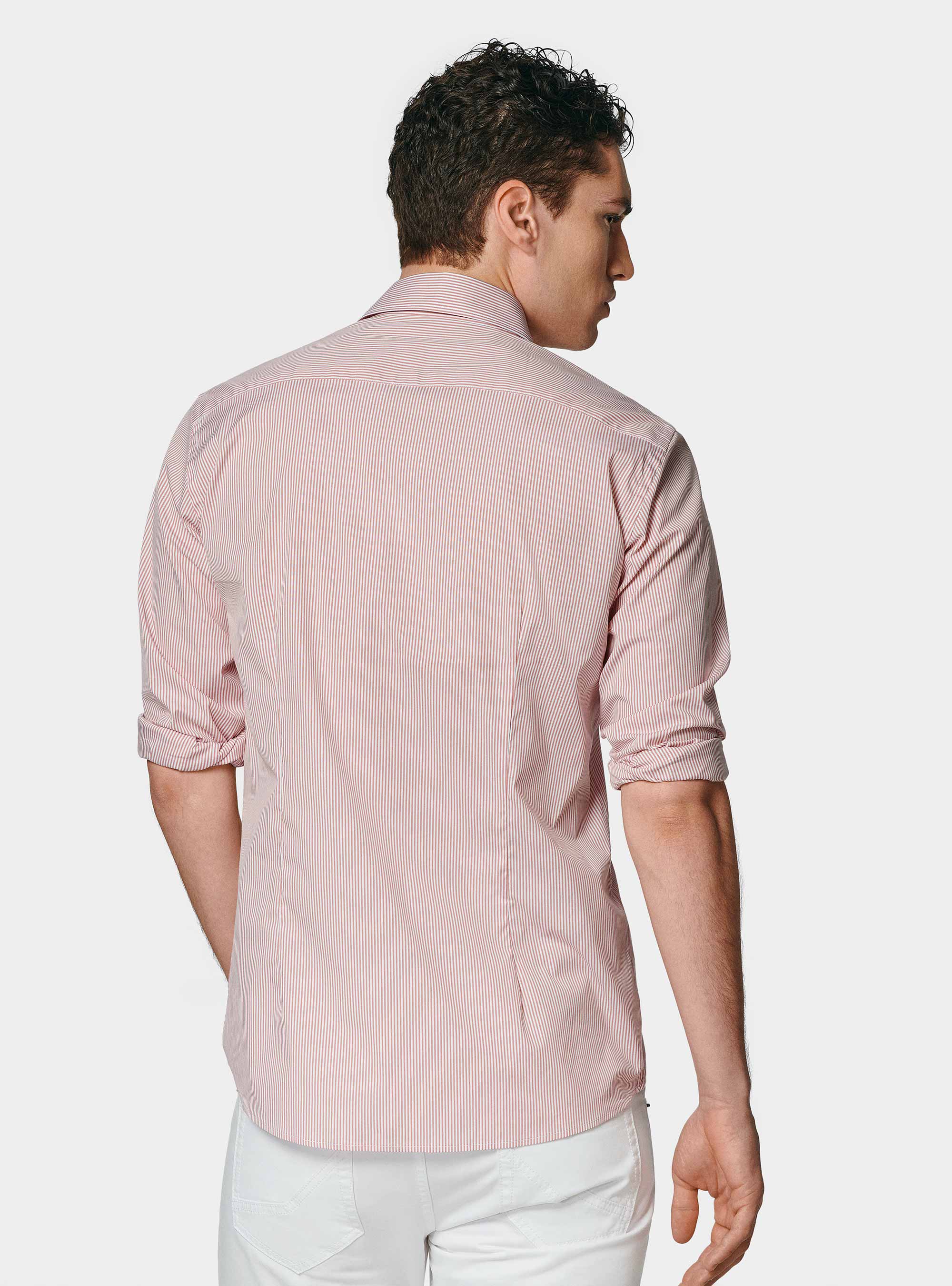 Chemise à rayures en popeline stretch, ROSA SALMONE 0468C