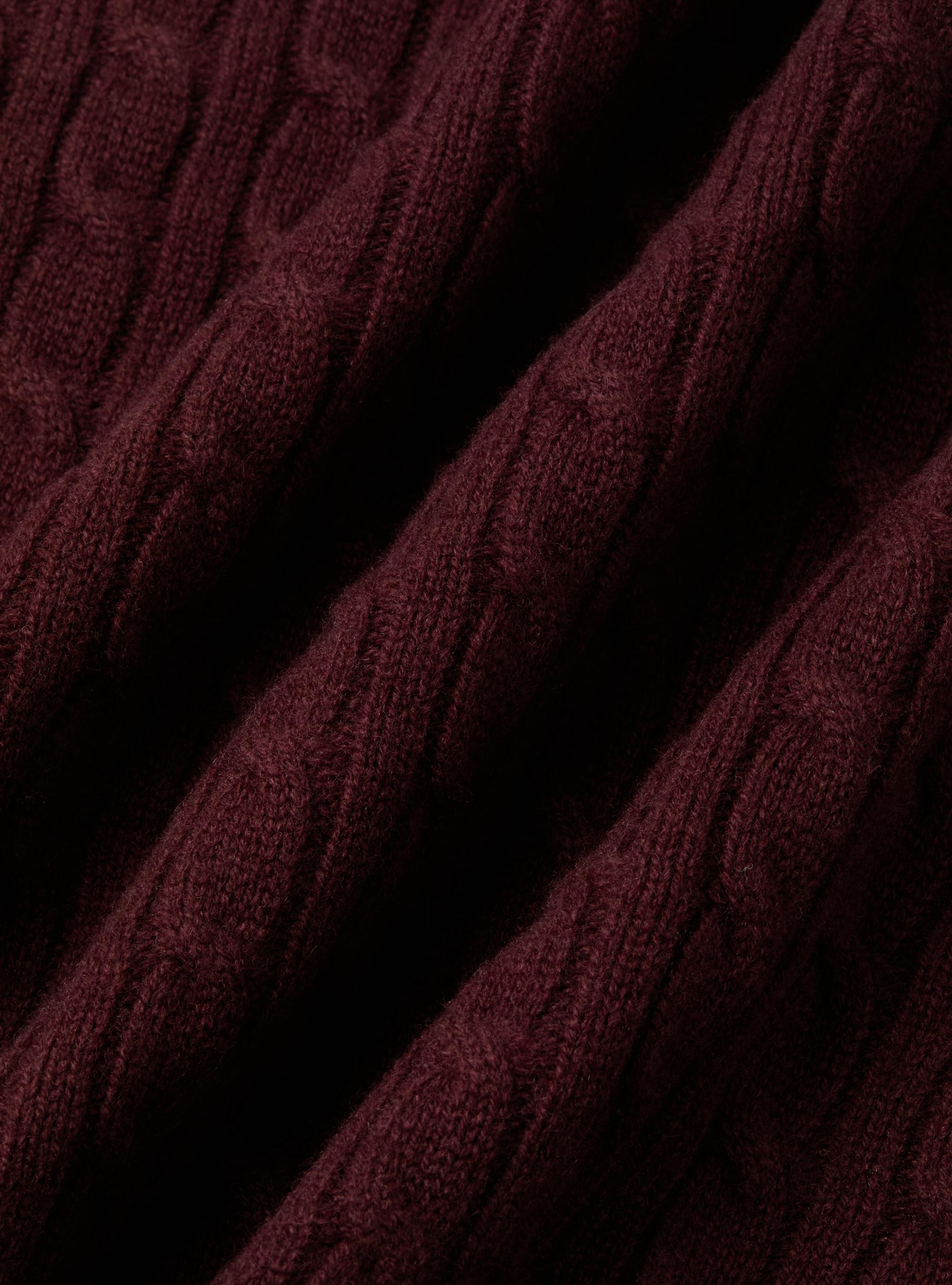 Maglia collo alto con treccia in lana cashmere, BORDEAUX