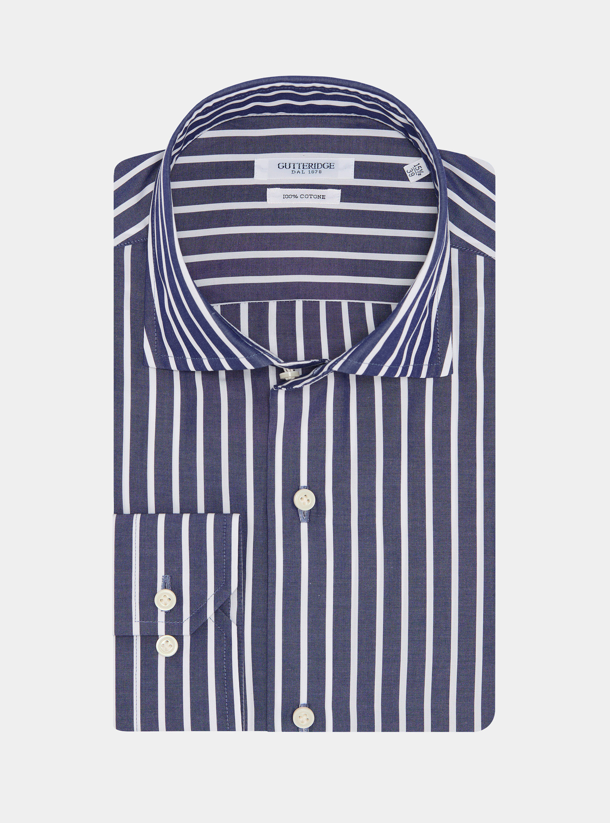 Camisa a rayas de popel&iacute;n de algod&oacute;n, AZUL MARINO