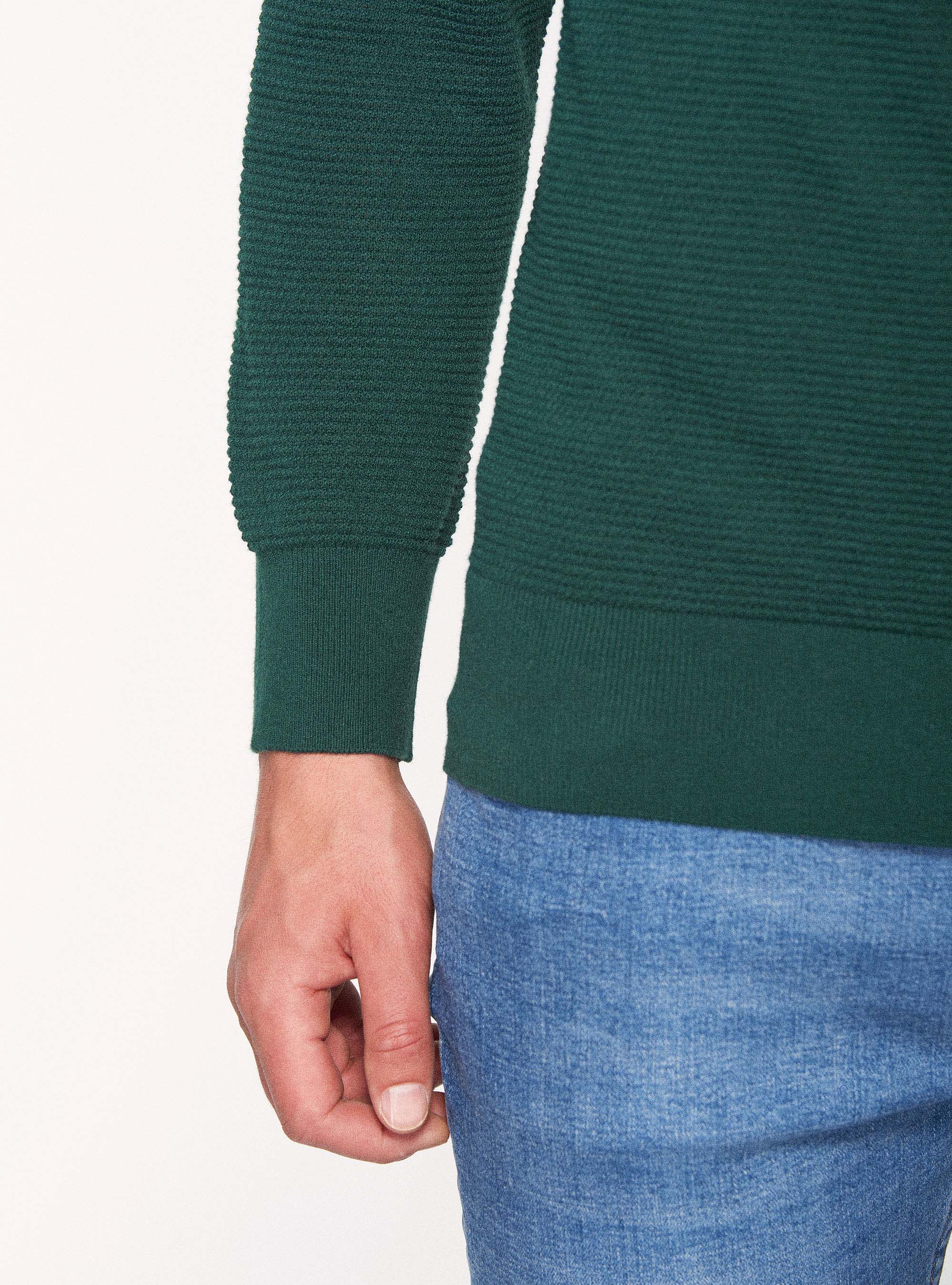 Maglia mezza zip in cotone cashmere punto riso, VERDE