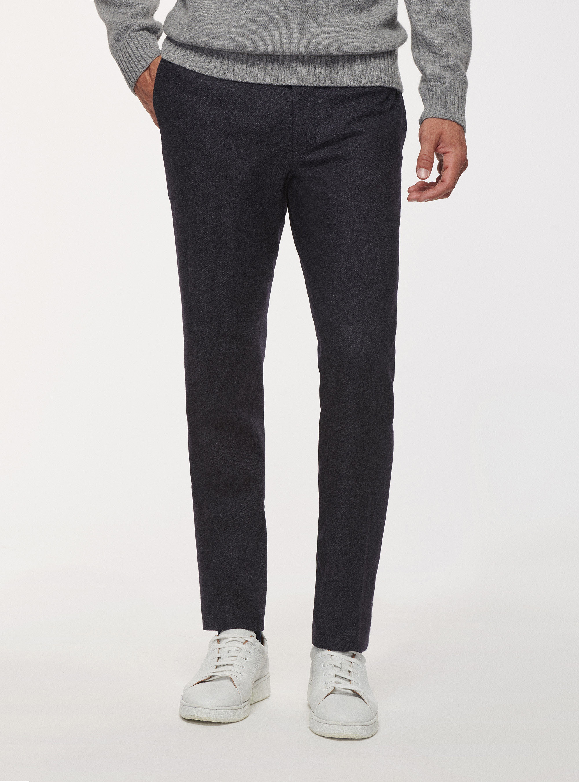 Pantaloni in flanella di lana Duemilagori, BLU NAVY