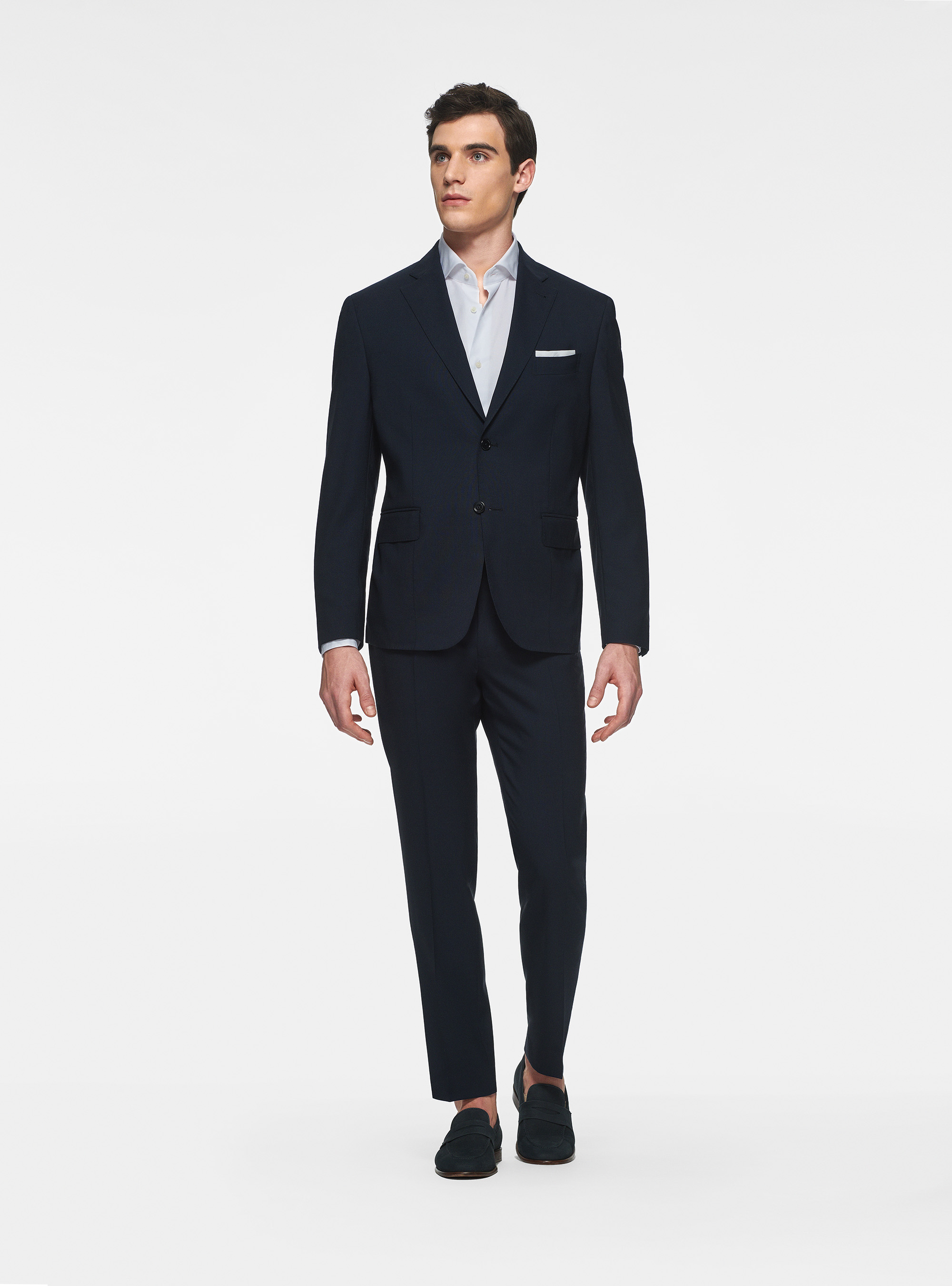 Abito drop 4 in pura lana blu navy, 