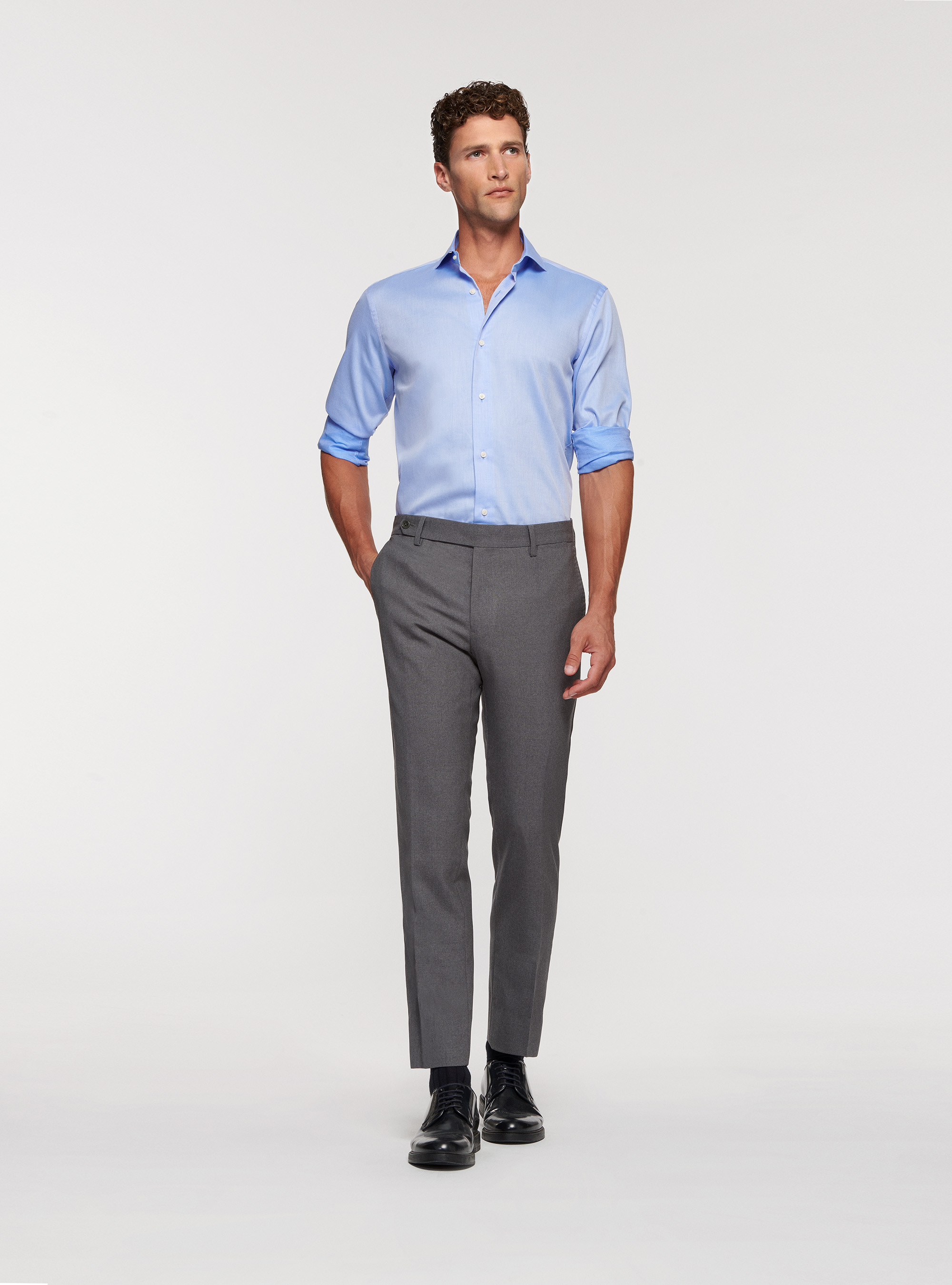 Camicia in puro cotone operato, AZZURRO