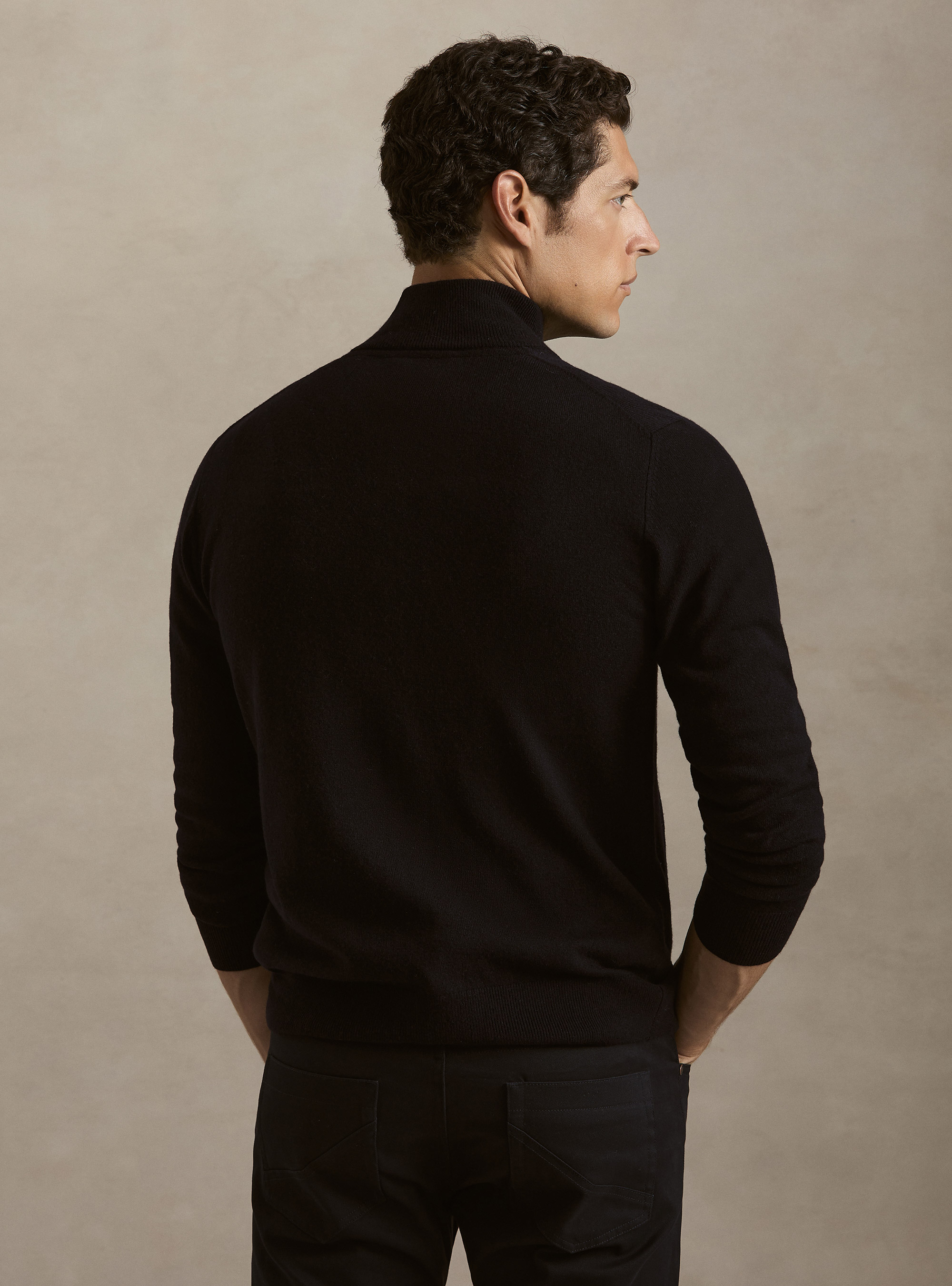 Gilet zipp&eacute; in laine d'agneau et cachemire, BLEU MARINE