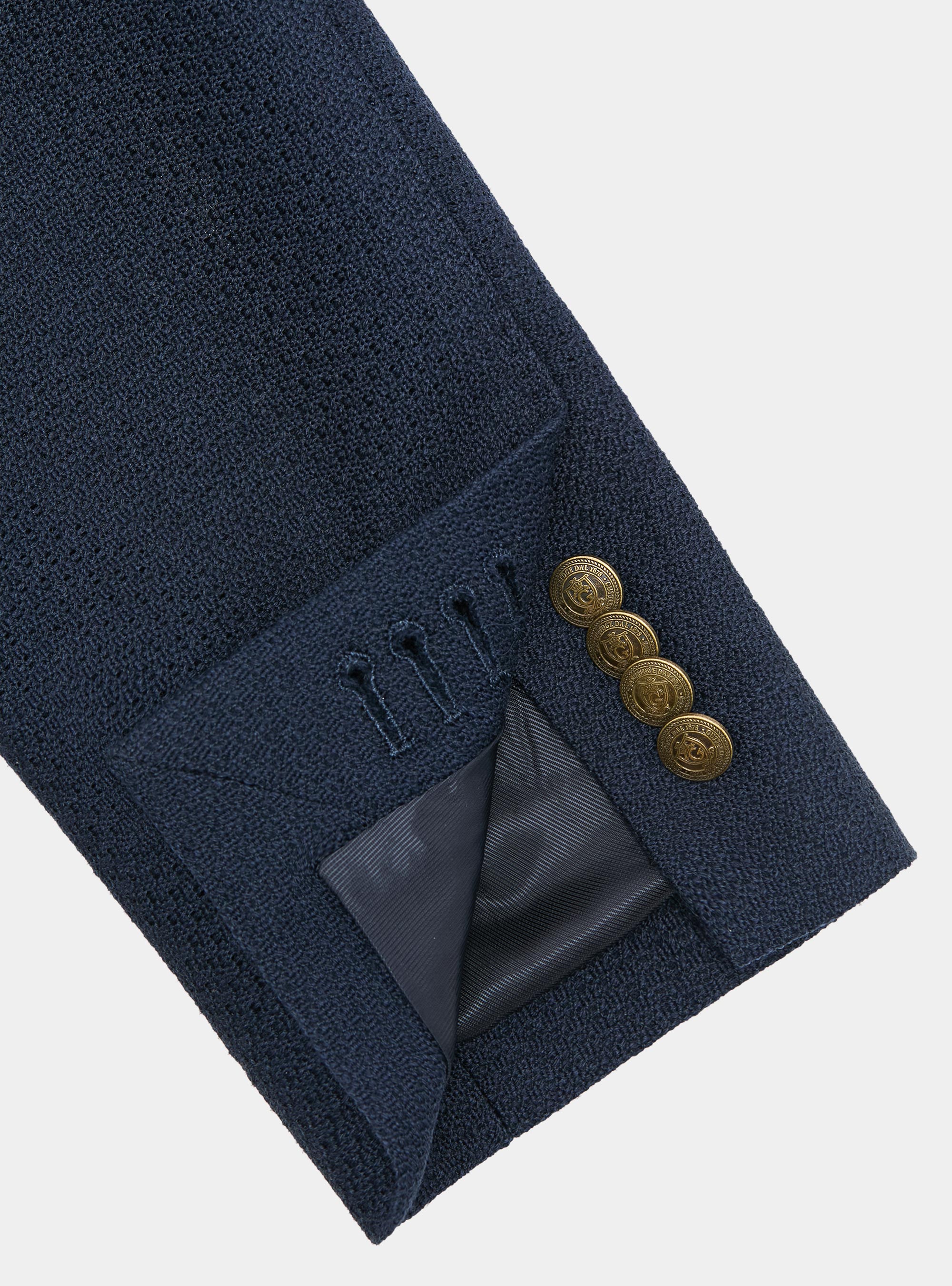 Giacca doppiopetto  giro inglese in lana e cotone, BLU NAVY