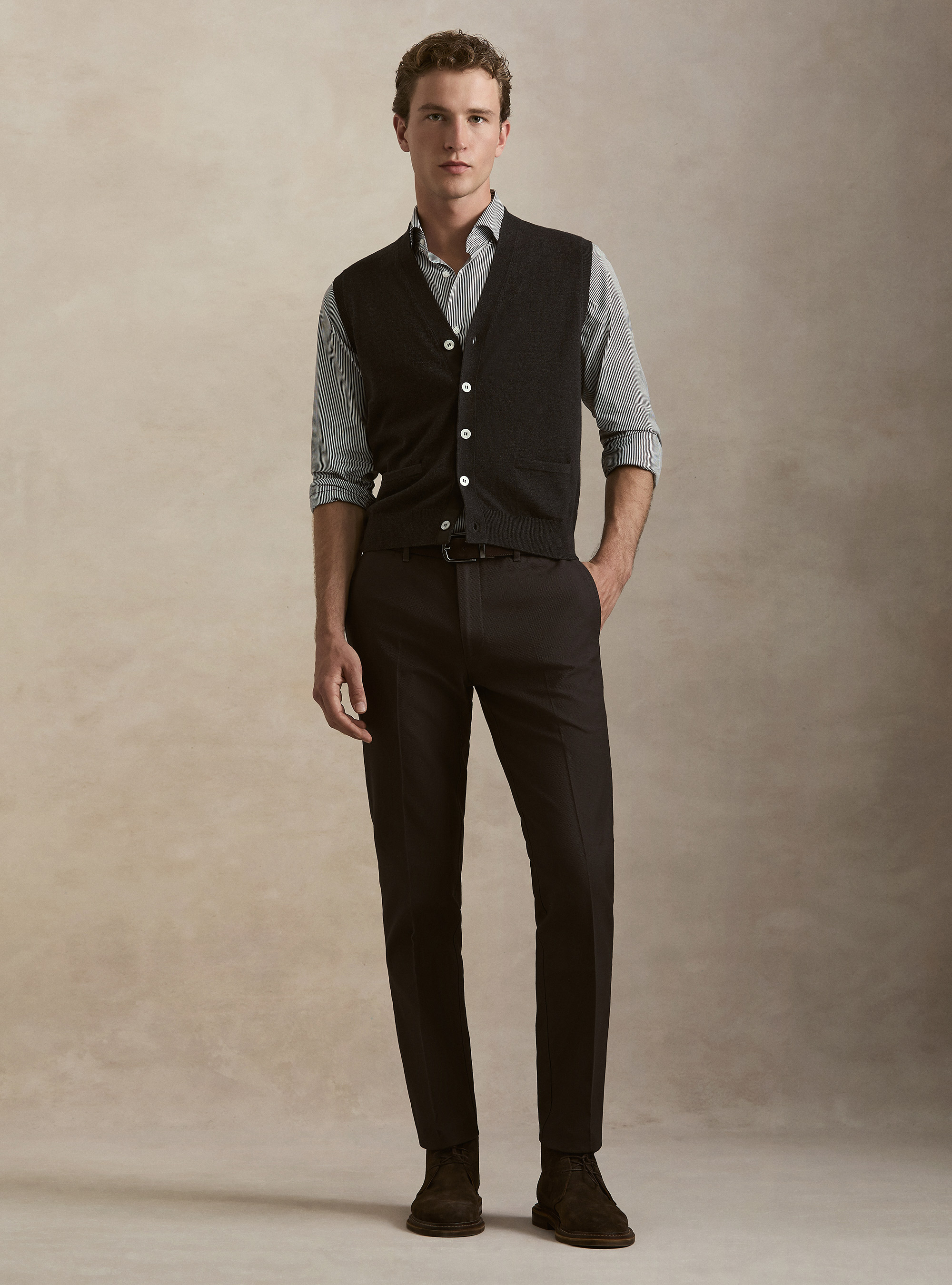Textured cotton chino trousers, ASFALTO 0112C