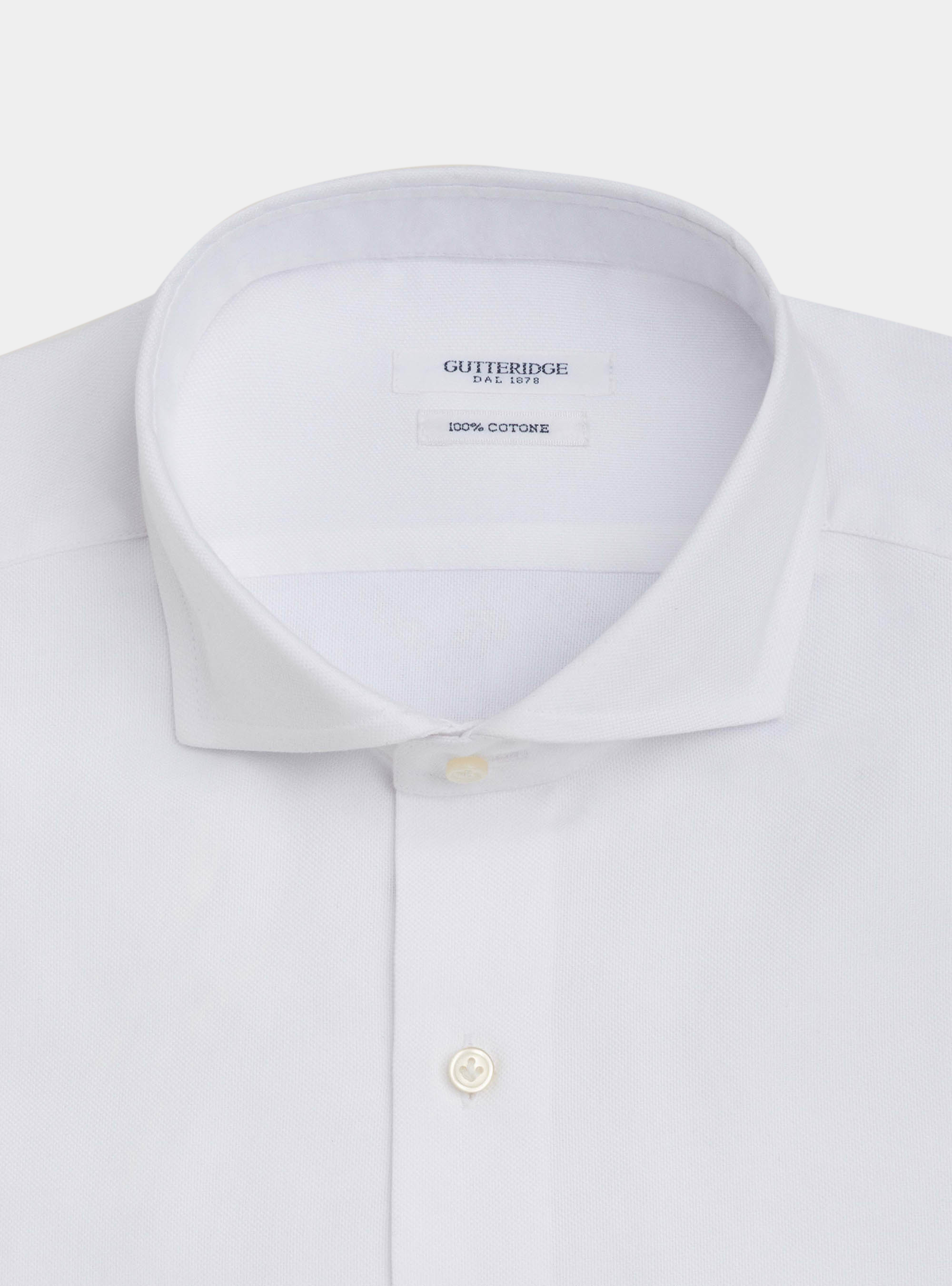 Camicia collo francese in cotone oxford con polso gemello, BIANCO