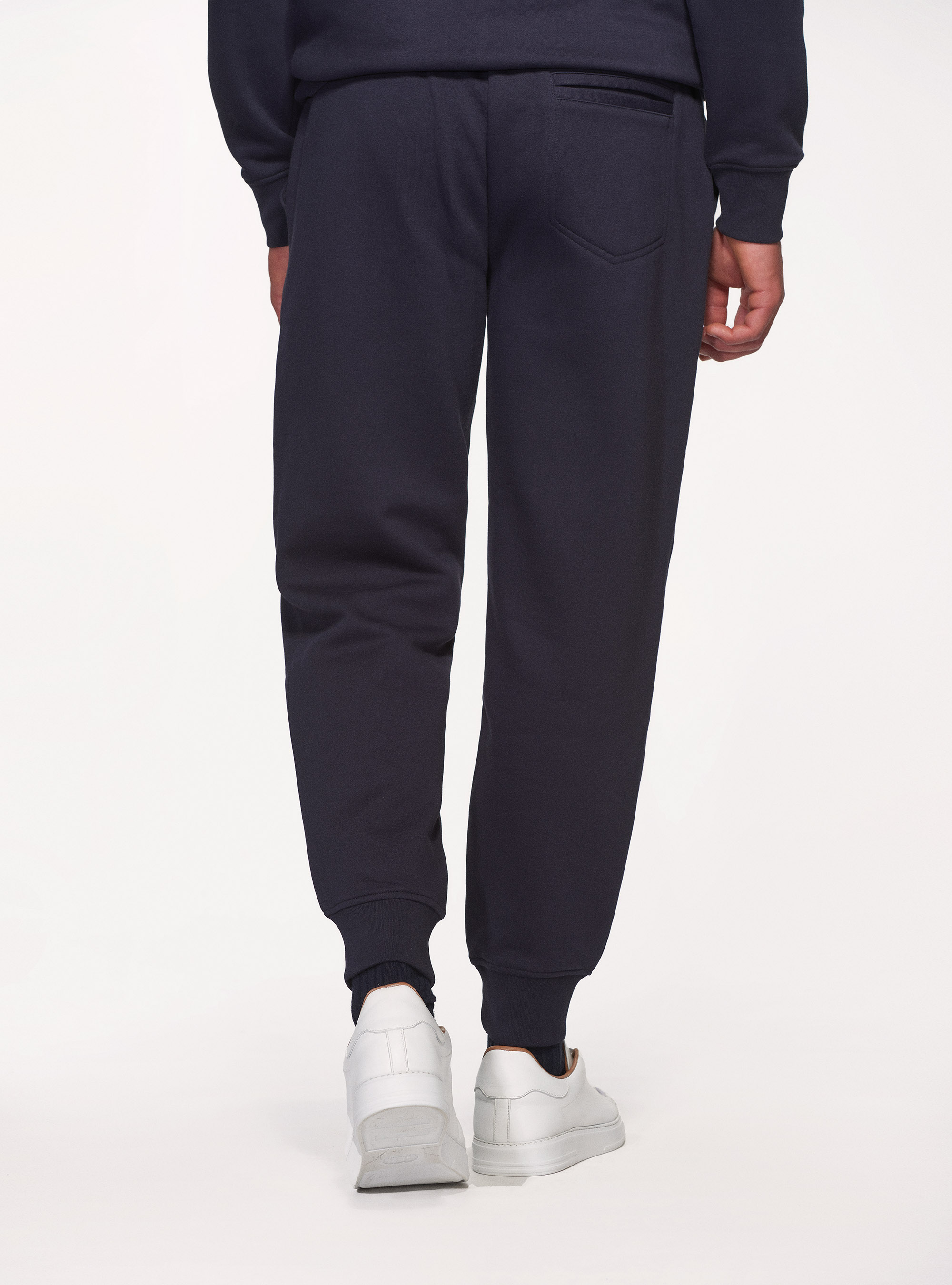 Fleece cotton-blend trousers with elasticated bottoms, NAVY BLUE