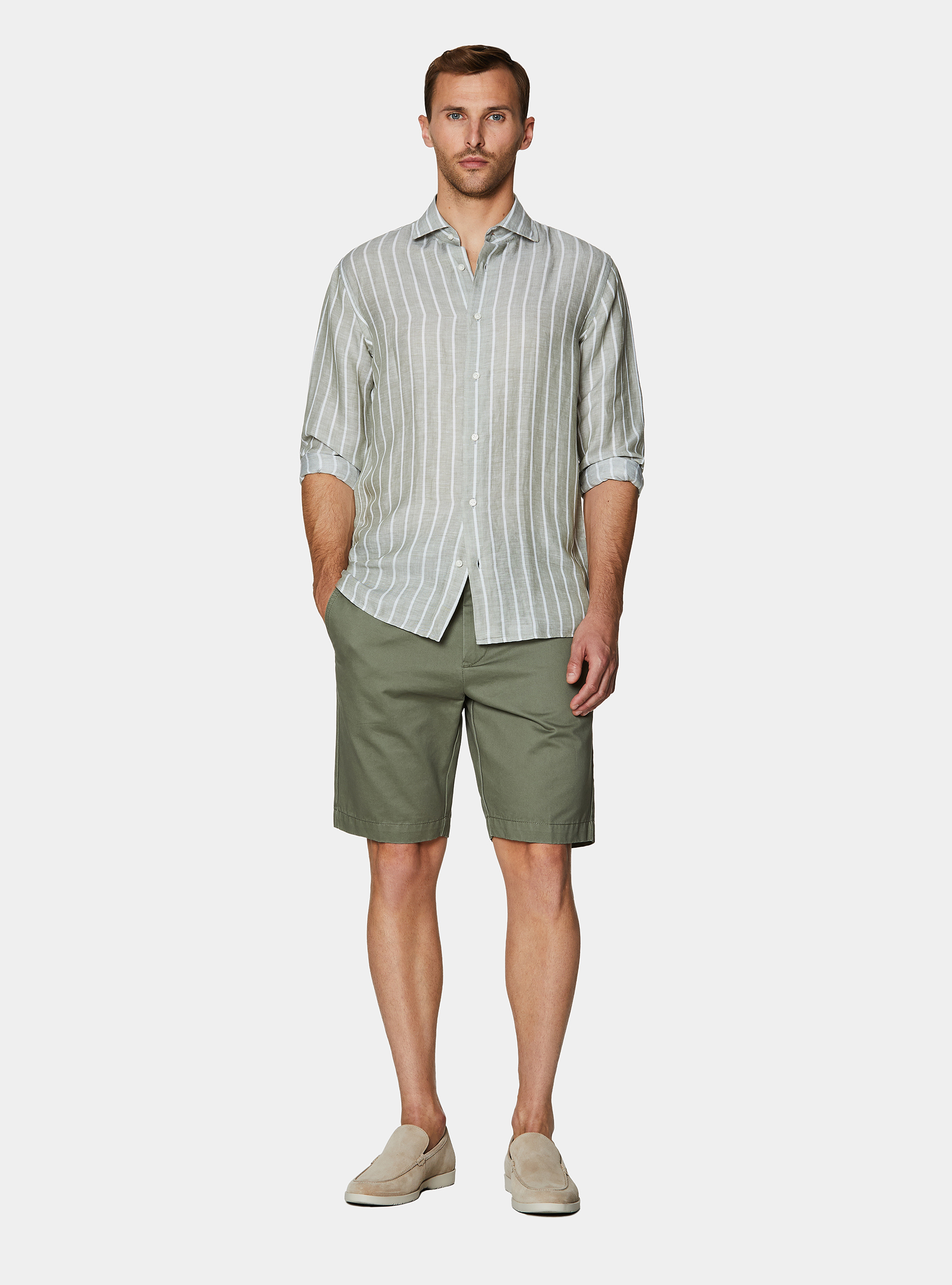 Gestreiftes Hemd aus einer Leinenmischung, SALVIA 0602C
