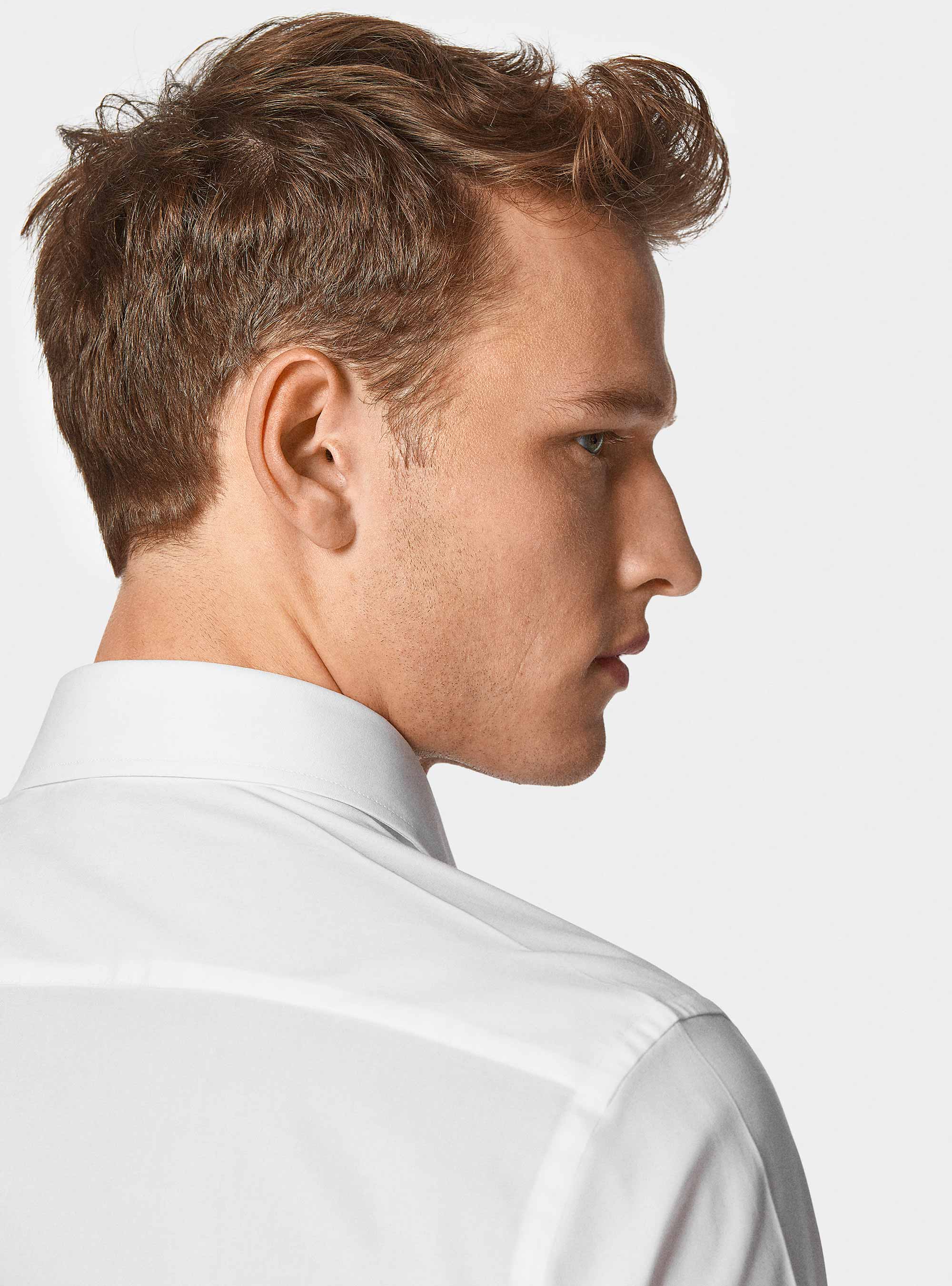 Chemise en popeline stretch, BLANC