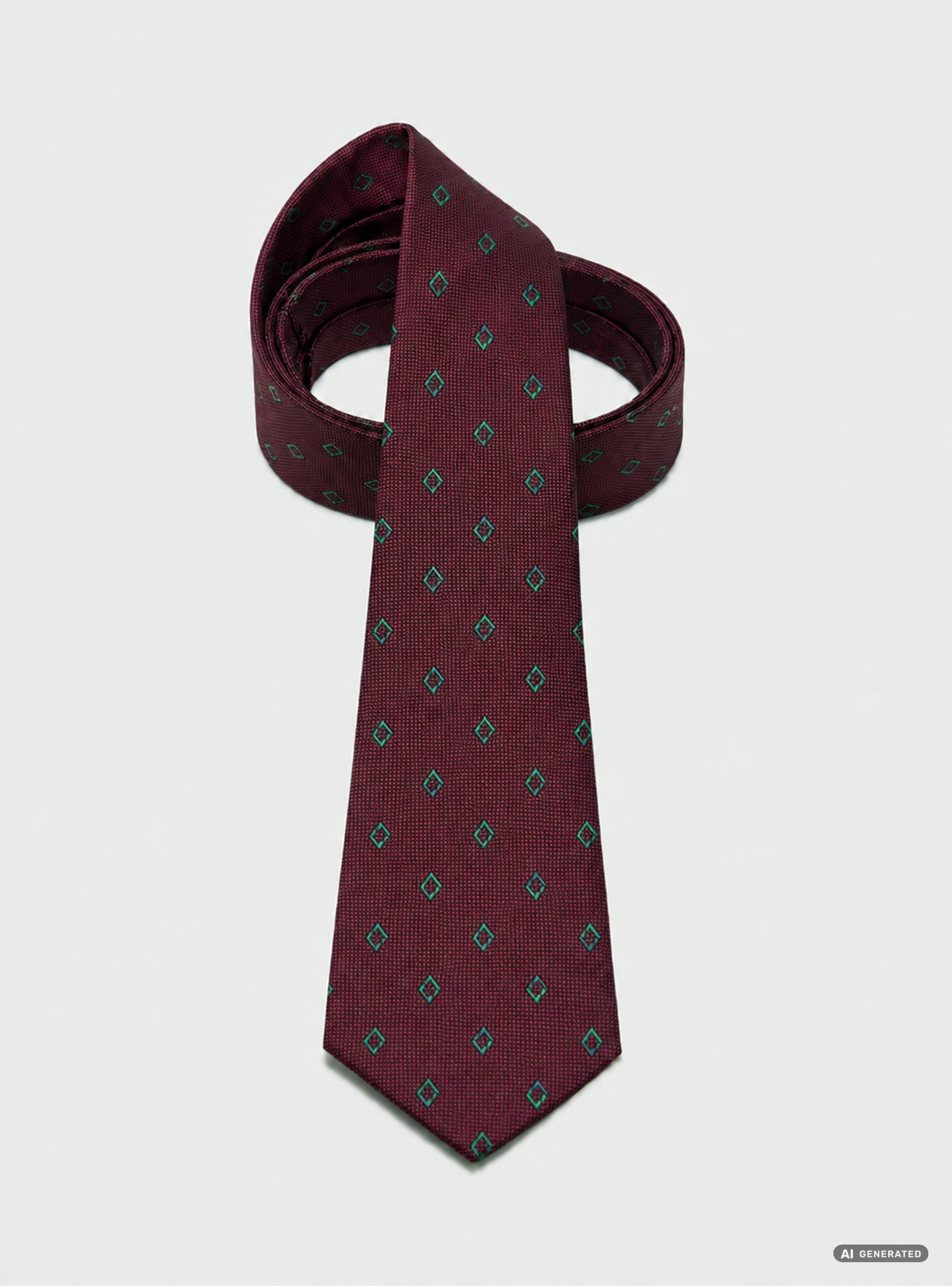 Cravatta in seta jacquard con microfantasia rombi, BORDEAUX 0311C