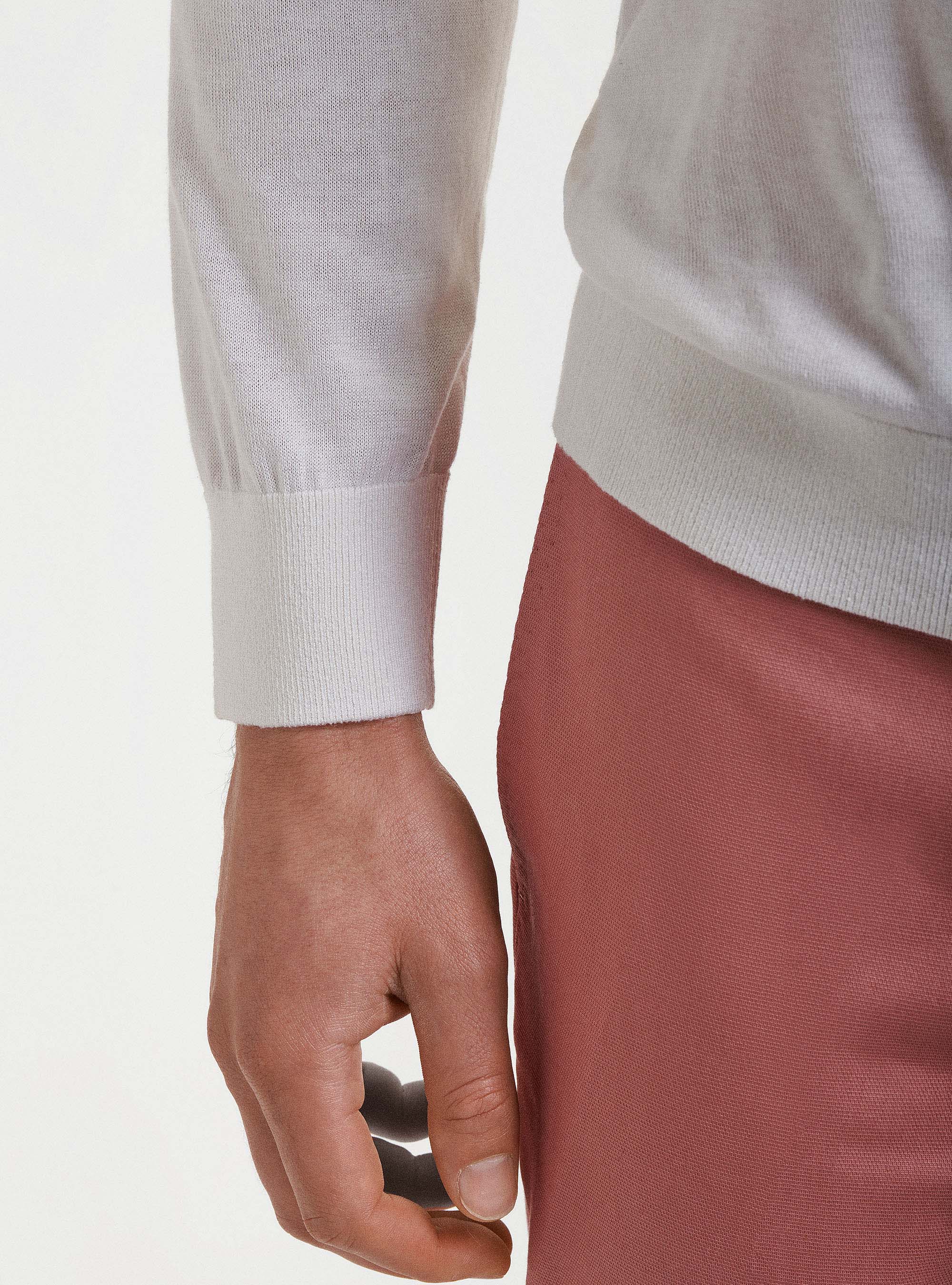 Maglia girocollo in seta e cotone, BIANCO