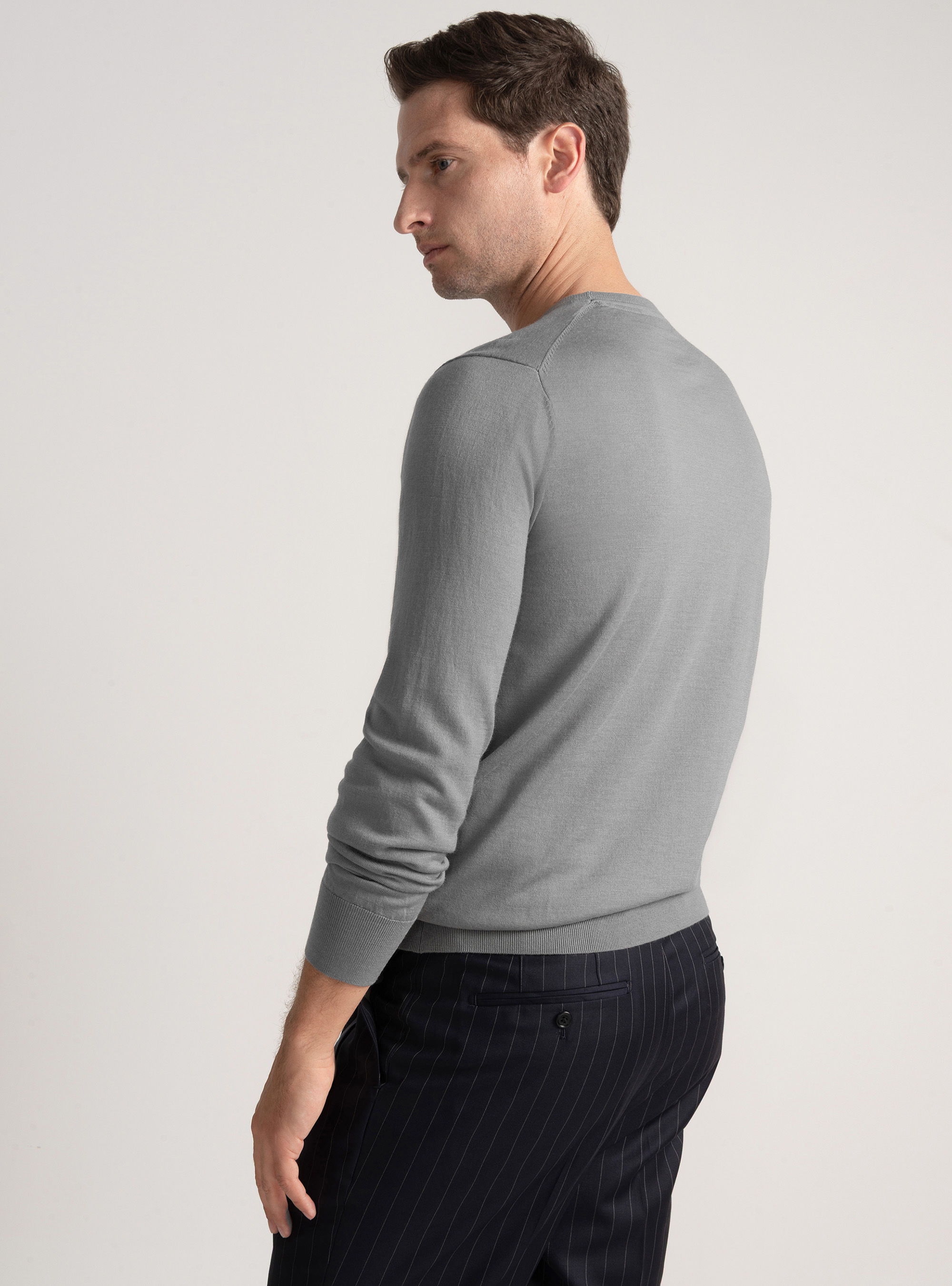 Punto de cuello redondo de pura lana merina extrafina, GRIS MARENGO