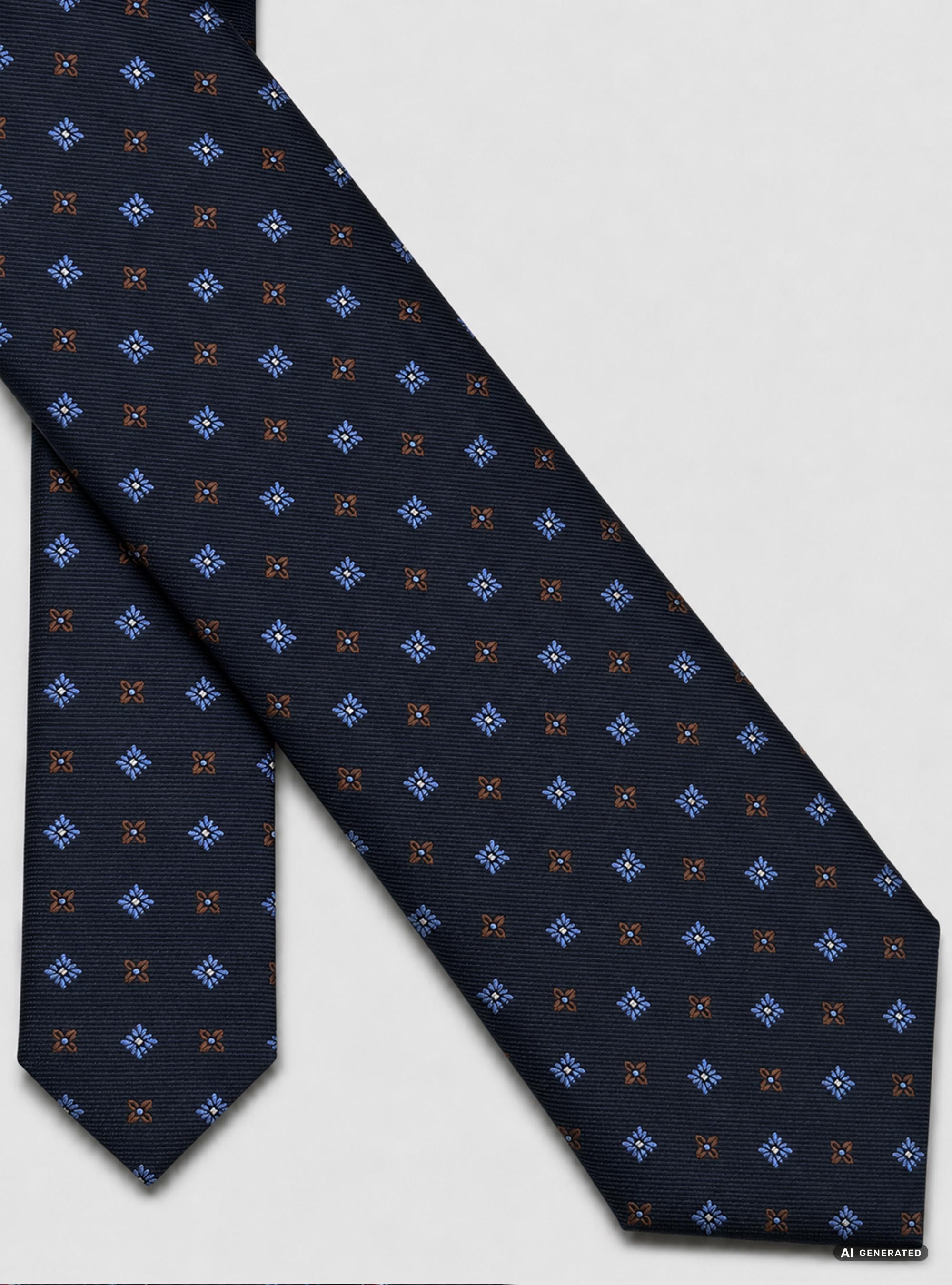 Cravatta in seta jacquard con microfantasia fiori, NAVY BLUE