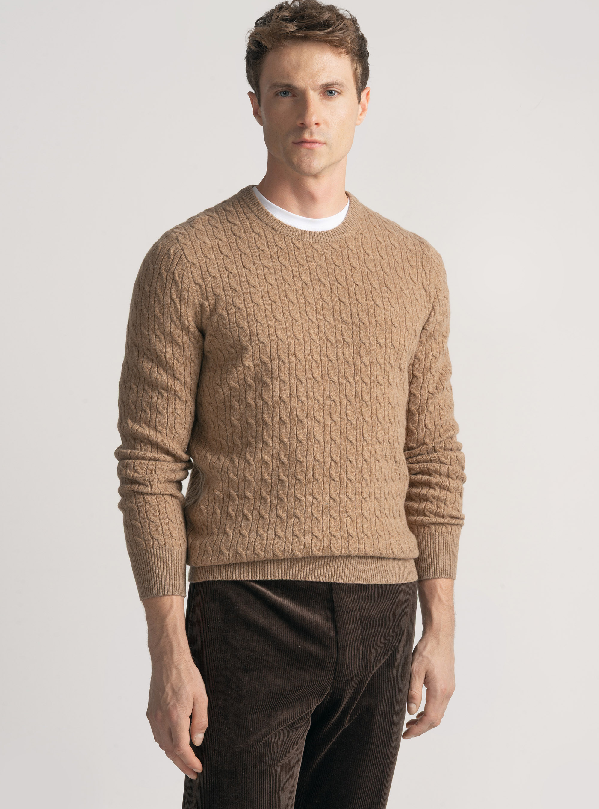 Cashmere wool crew-neck sweater with braid, CAMMELLO 0570C