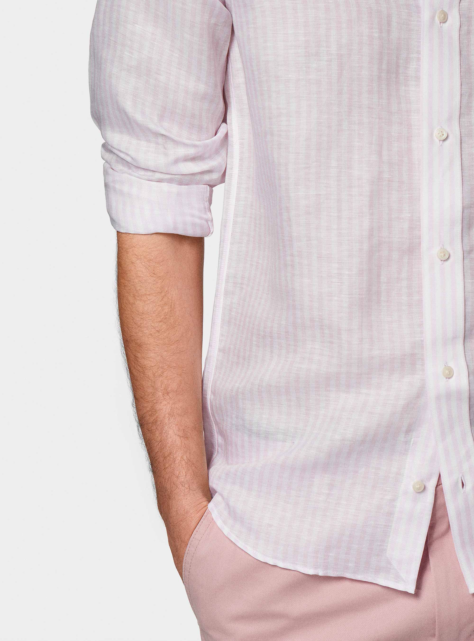 Camicia rigata in misto lino, ROSA