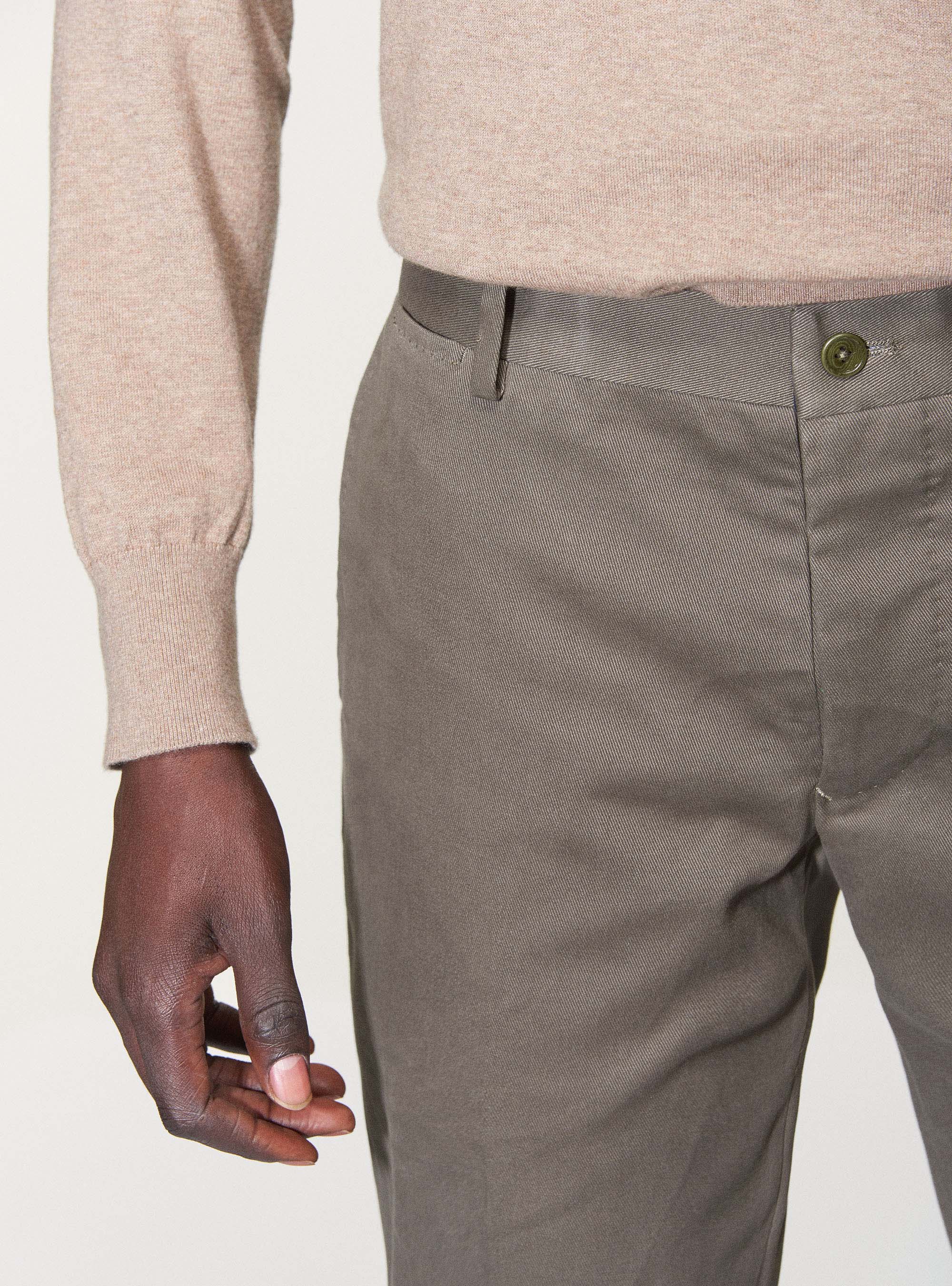 Frosted cotton twill trousers, GREEN