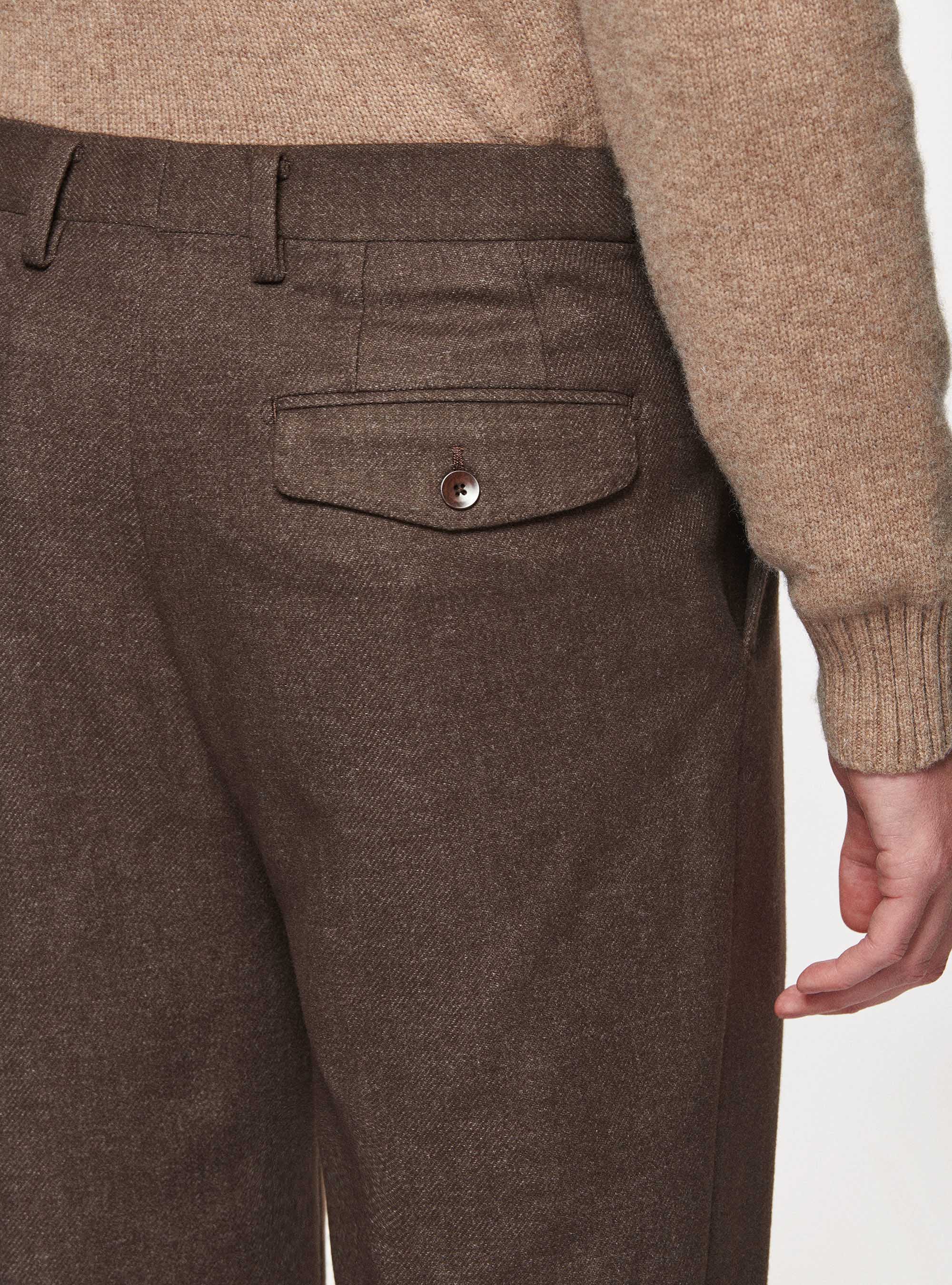 Pantaloni con pinces in flanella di lana Duemilagori, MARRONE