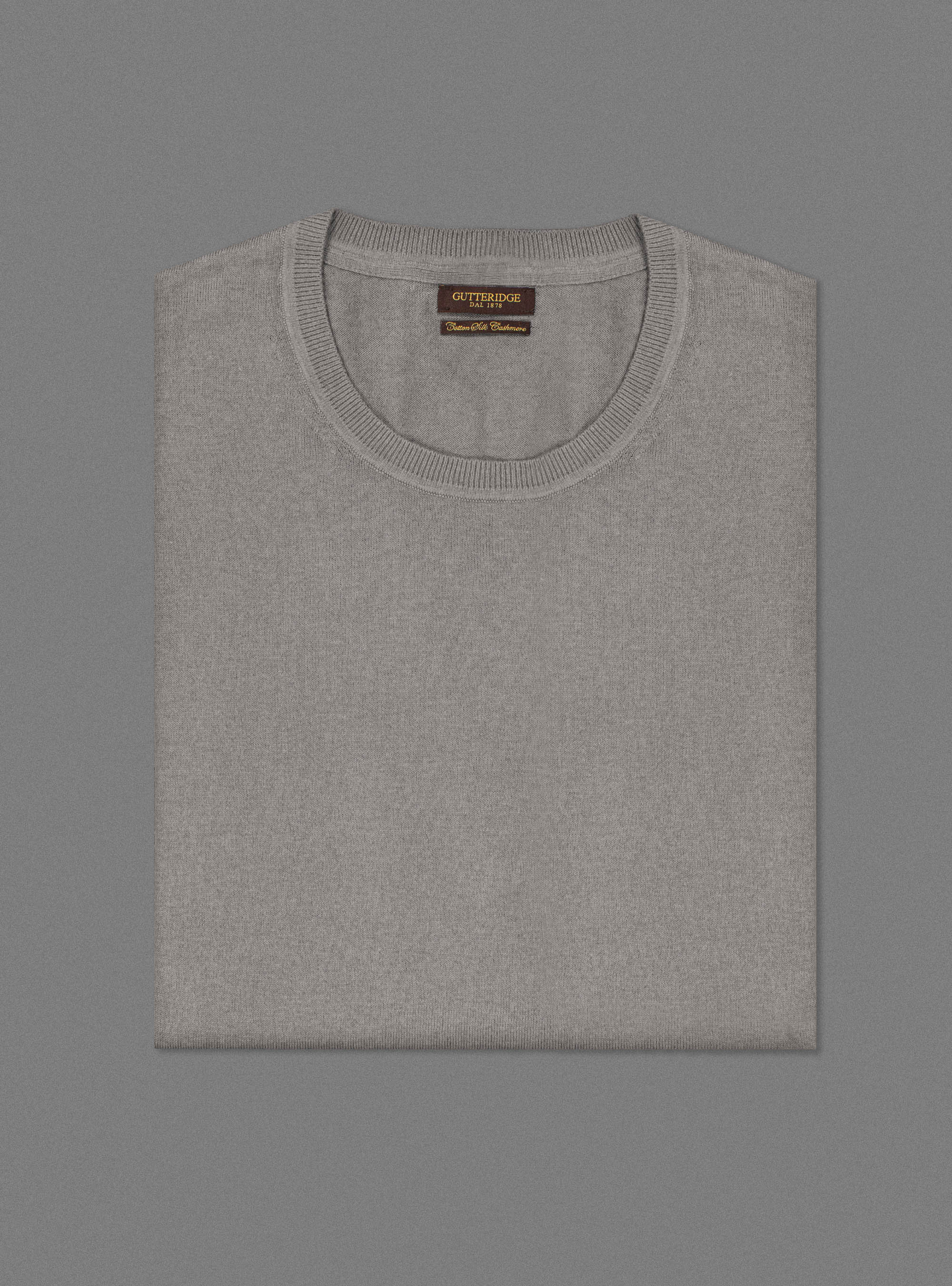 Jersey cuello redondo b&aacute;sico en algod&oacute;n seda cashmere, GRIS CLARO JASPEADO