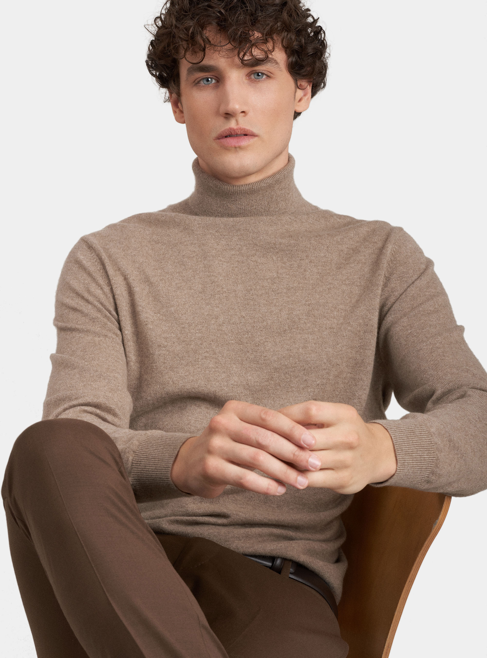 High neck sweater 100% cashmere, ECRU