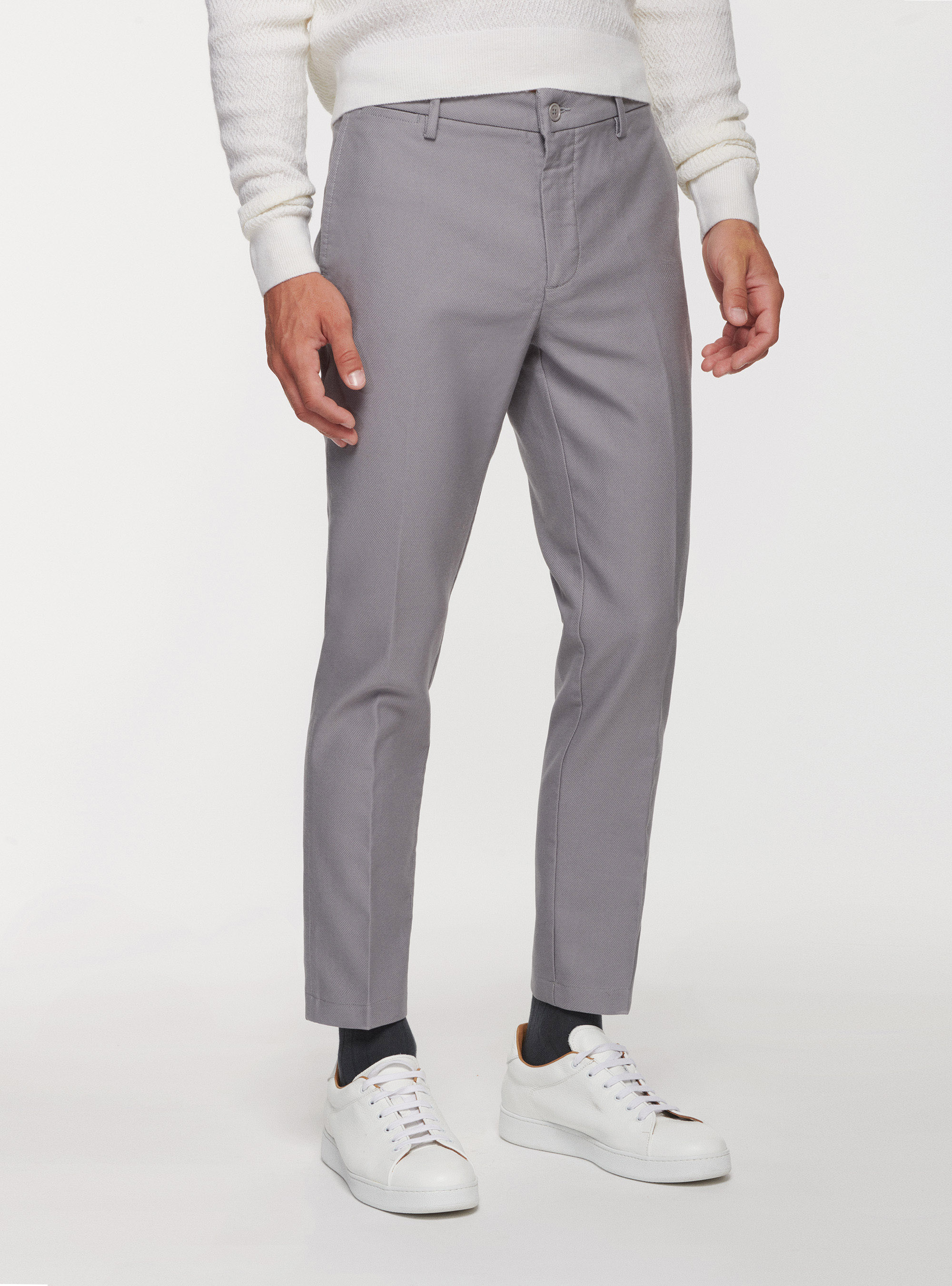 Pantalon chino slim fit en coton armé, GRIS CLAIR MÃ LANGÃ