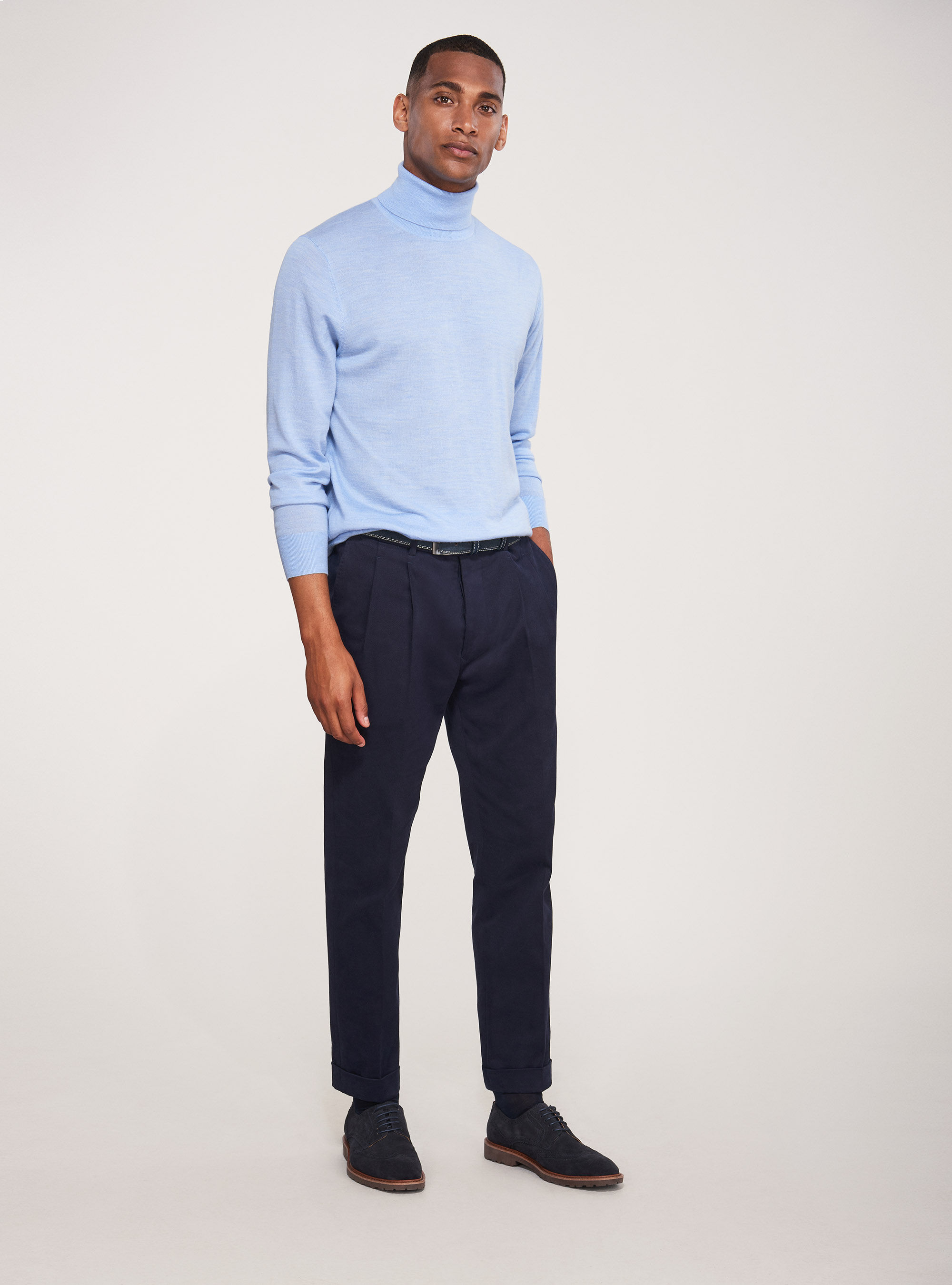 Col roulé en pure laine mérinos extra-fine, BLEU CIEL