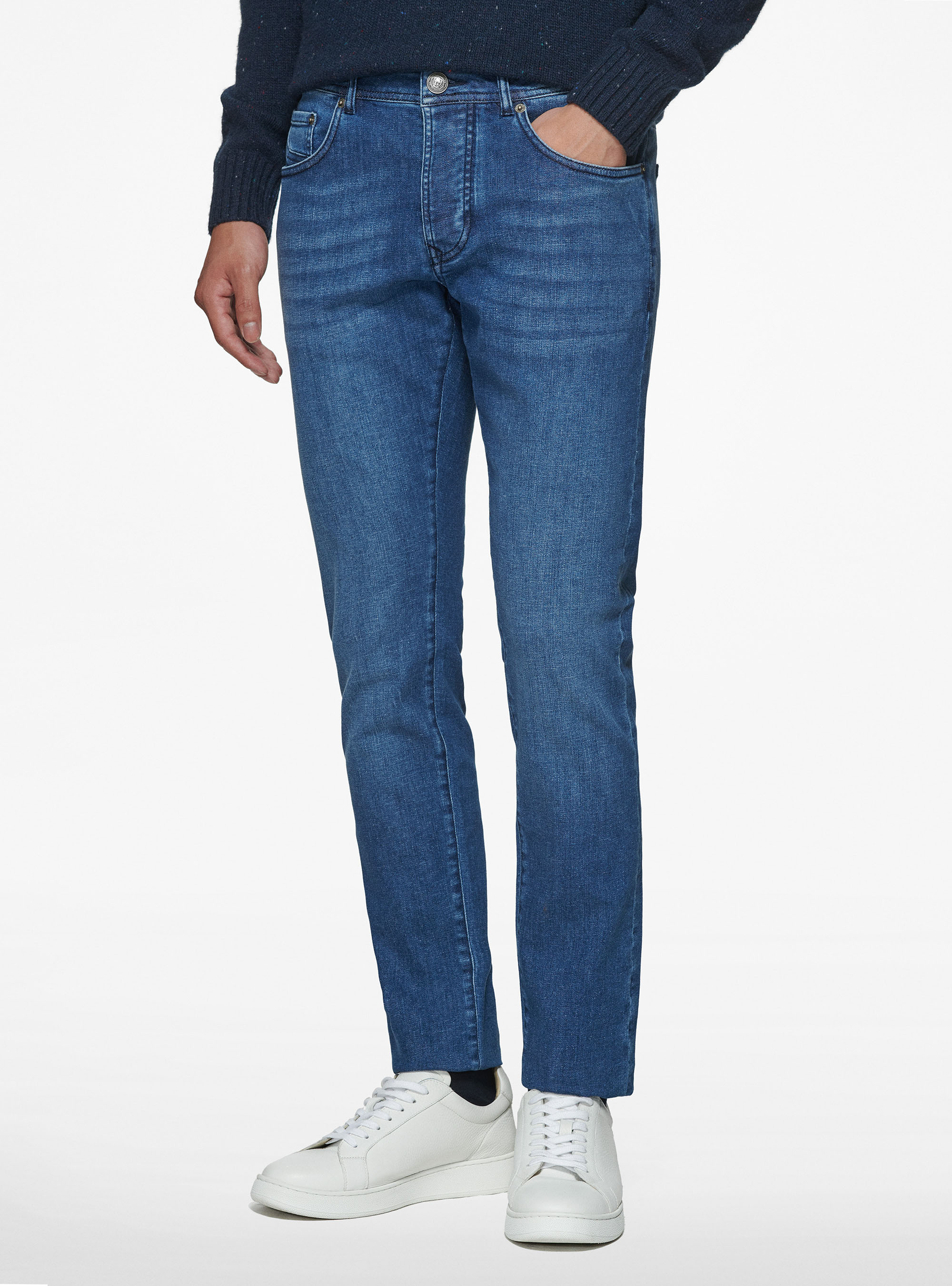 Yarn-dyed trousers, BLUE