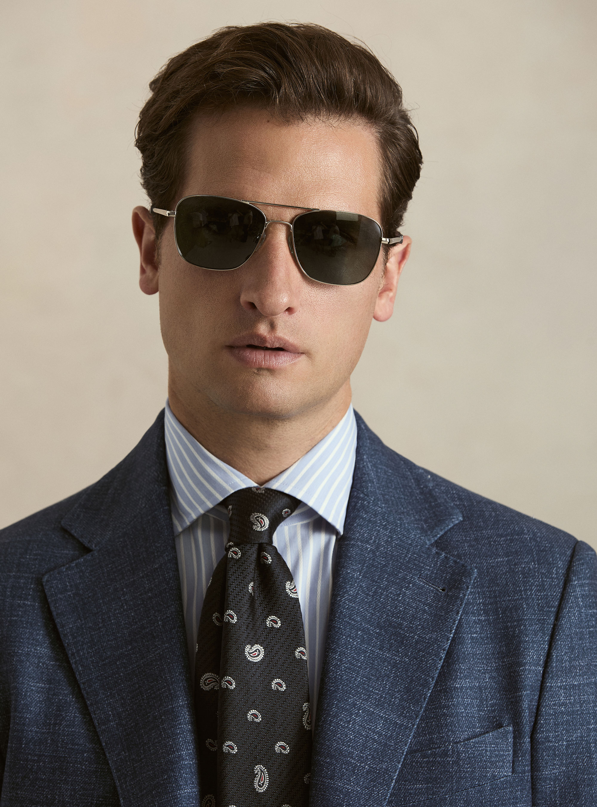 Single-Breasted Printed Wool Blazer, 0243C DENIM